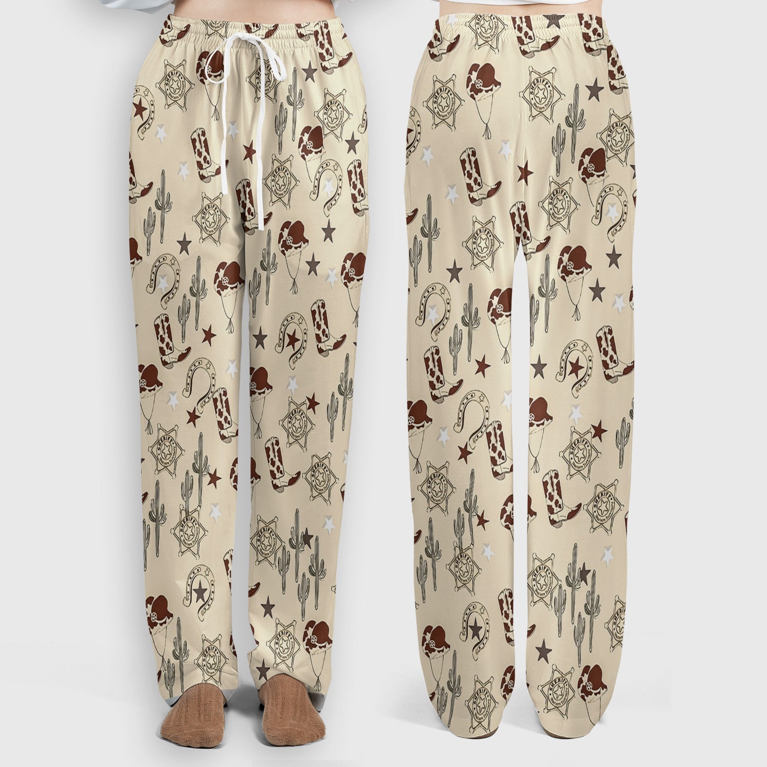 Funny Cowboy Hats & Boots Pattern Scrub Set, Scrub Pants and V Neck Top