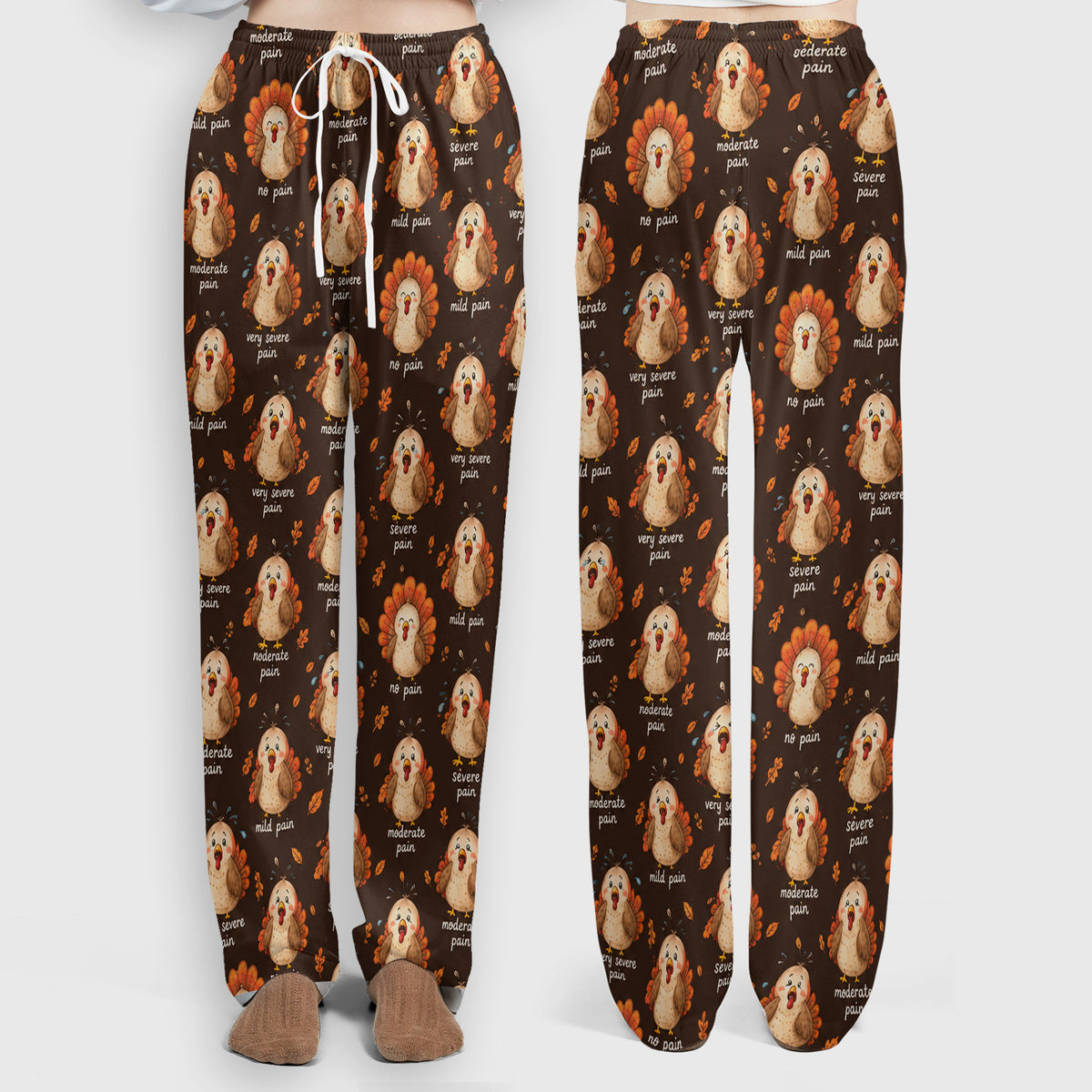 Funny Thanksgiving Turkey Pain Scale Pattern Scrub Set, Scrub Pants and V Neck Top