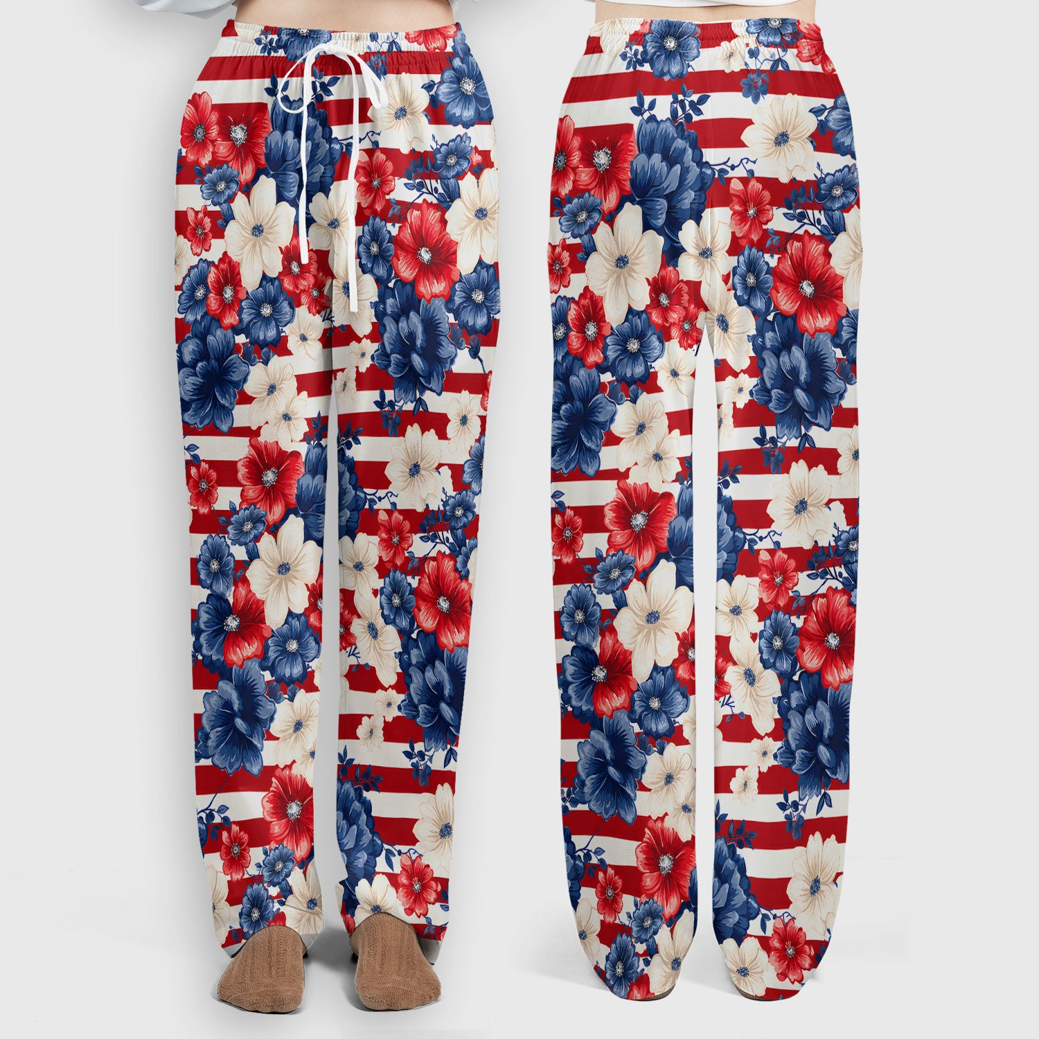 Patriotic Floral Nurse for RN & CNA, American Flag Healthcare Workers Medical Uniform Scrub Set, Scrub Pants and V Neck Top