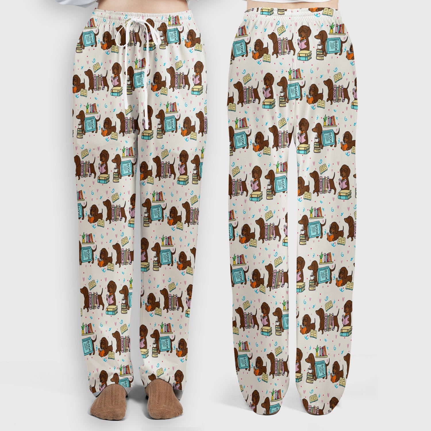 Cute Bookish Dachshund Reading Scrub Set, Scrub Pants and V Neck Top