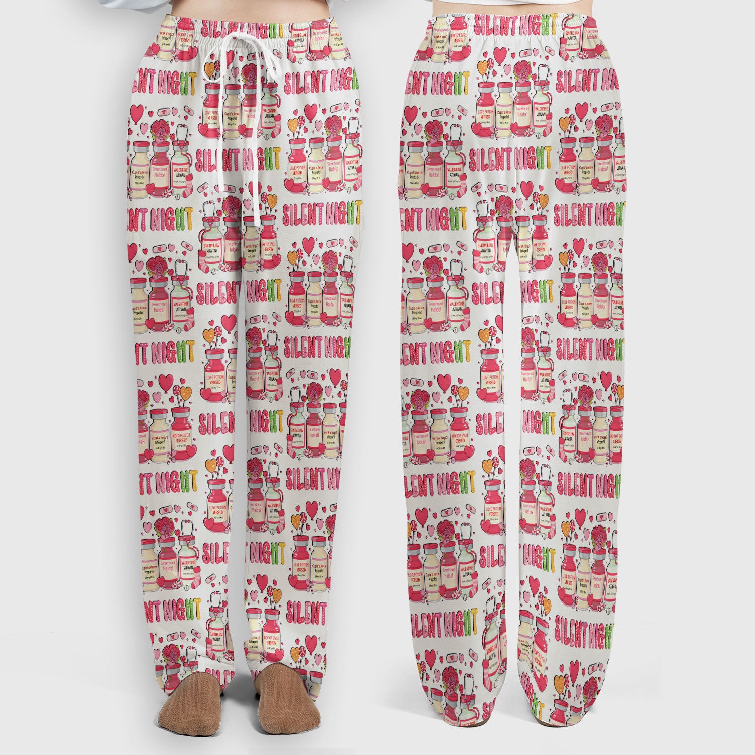 Valentine Silent Night Love Design Scrubs Set, Breathable Med Uniform