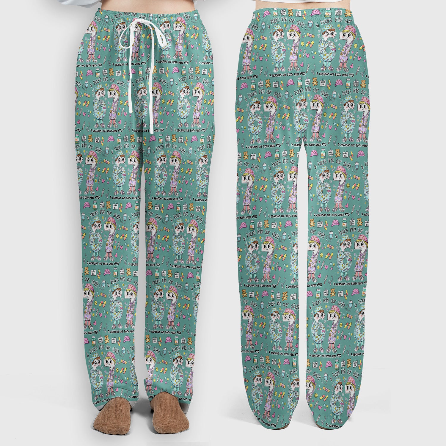 Cartoon Characters Six Hours Into Shift With Medical Doodle Scrub Set, Breathable Med Uniform