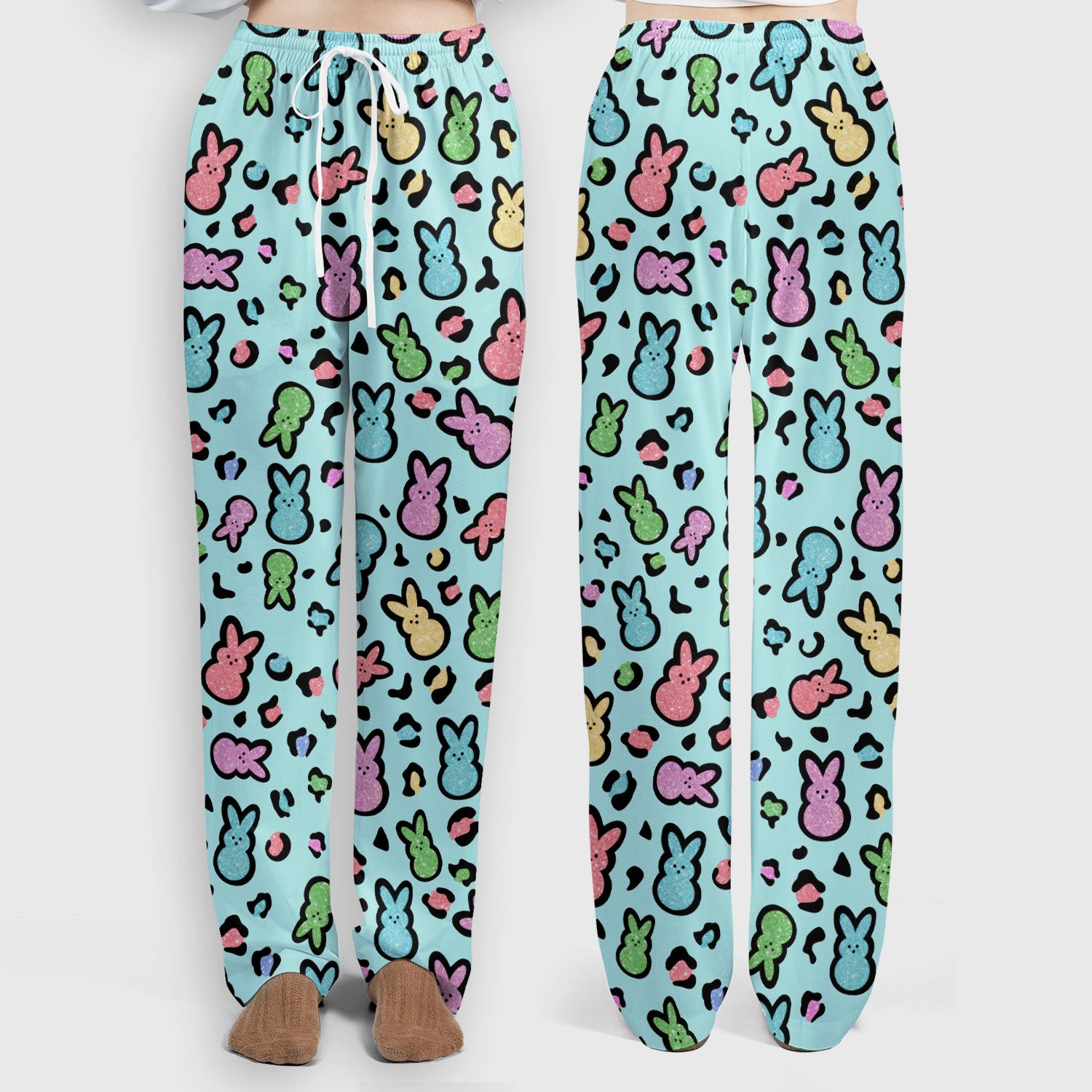 Cute Easter Bunny Pastel Pattern Scrub Set, Scrub Pants and V Neck Top