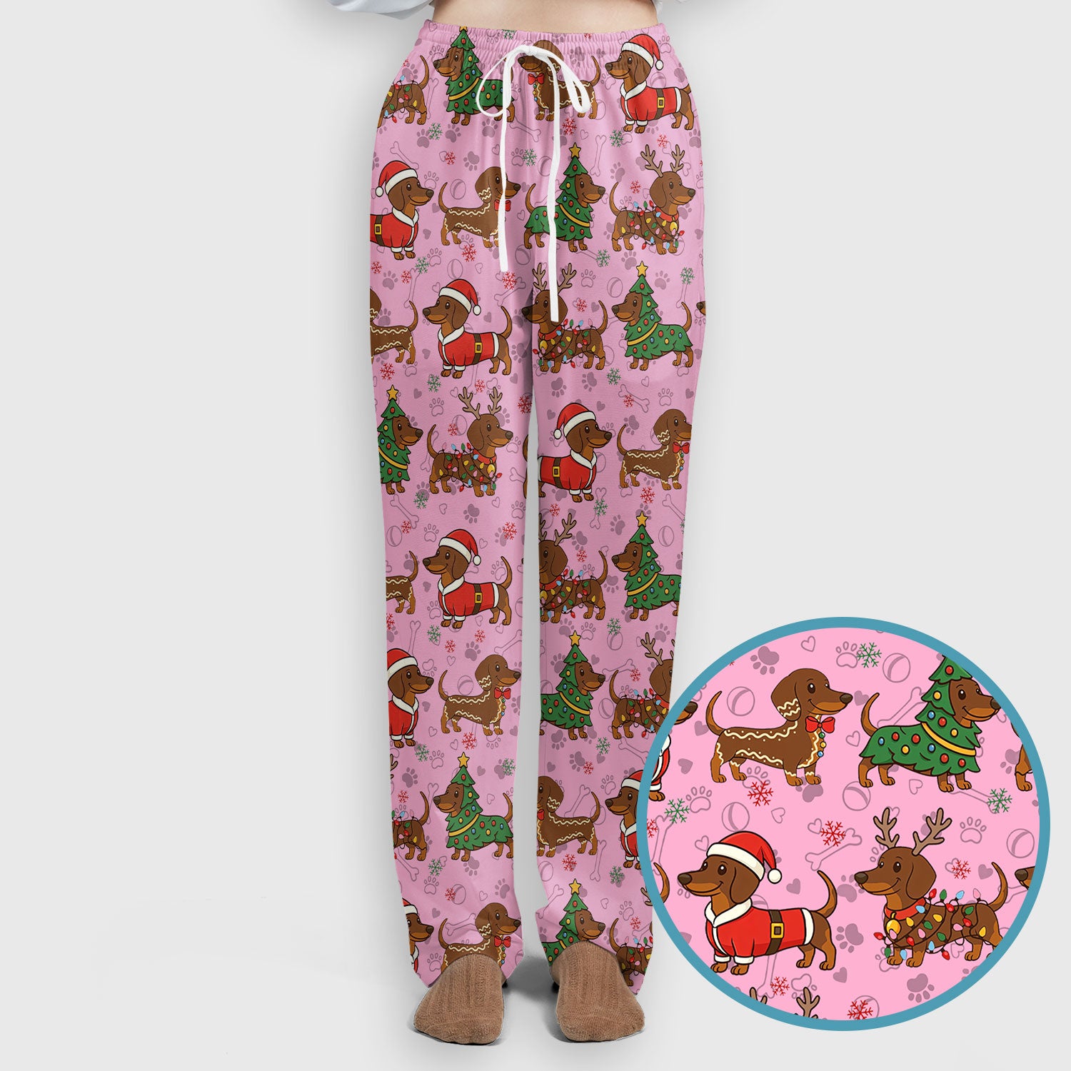 Christmas Weenie Dog Scrub Sets - Xmas Dachshund Scrub Pants - Cute Sausage Puppy V Neck Top - Breathable Med Uniform