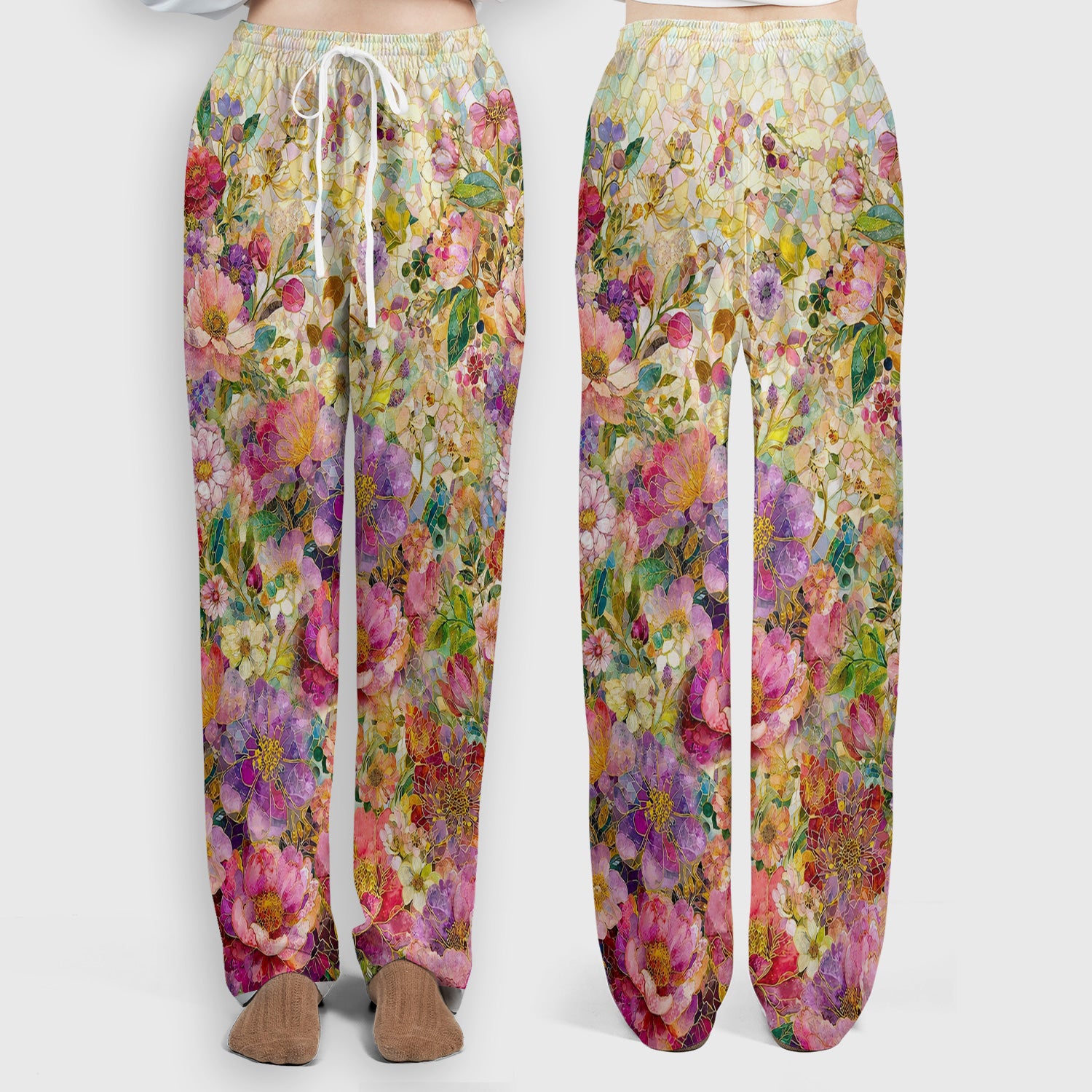 Vibrant Mosaic Bee Nurse for RN, CNA, Floral Garden Medical Scrub Set, Scrub Pants and V Neck Top