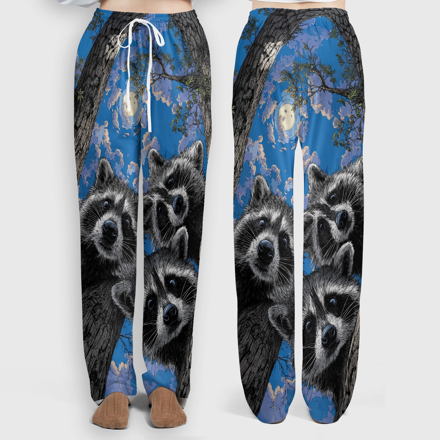 Cute Raccoon Tree Veterinary Pattern Scrub Set, Scrub Pants and V Neck Top