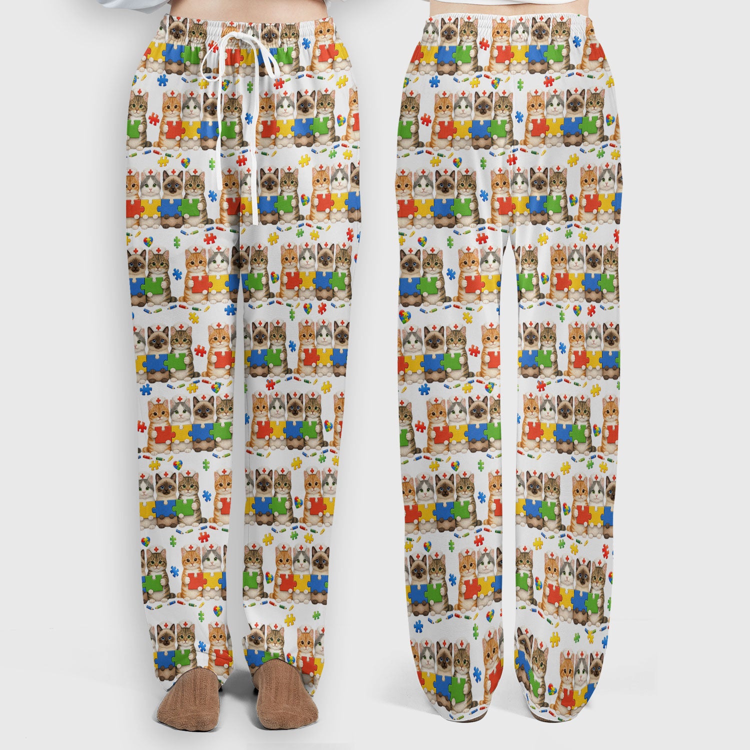 Autism Awareness Nurse Scrub Set, Cat Autism Pattern Nurses Shirt, Comfortable Uniform Scrubs For Nursing