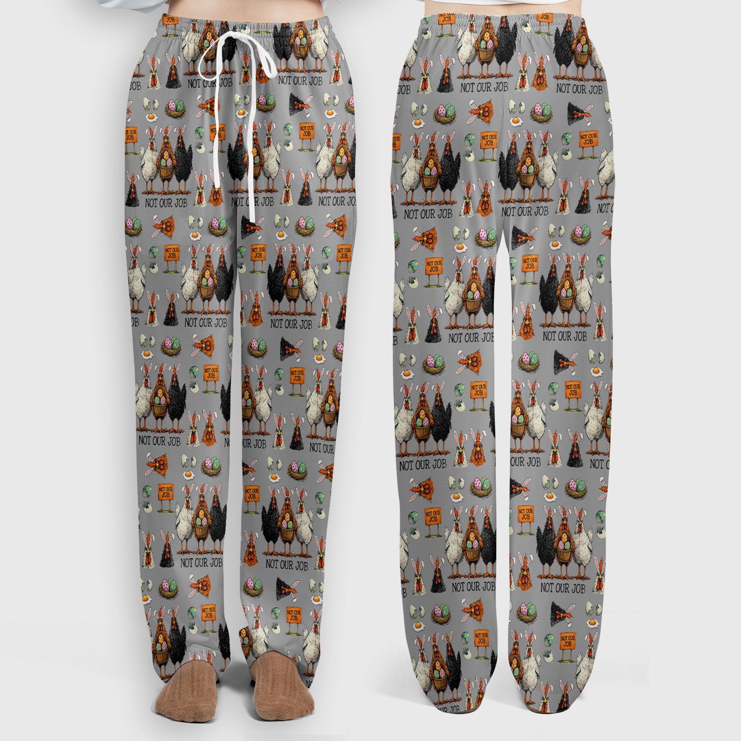 Funny Easter Chicken Humor Pattern Scrub Set, Scrub Pants and V Neck Top