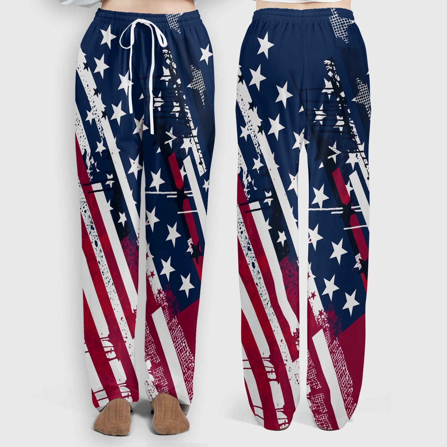 Patriotic USA Flag Stars And Stripes Grunge Pattern Scrub Set, Scrub Pants and V Neck Top