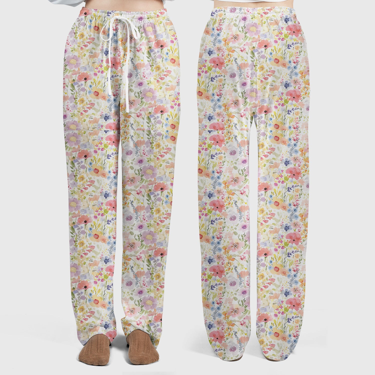 Watercolor Floral Medical Scrub Set V-Neck, Nursing Uniform Pastel Workwear