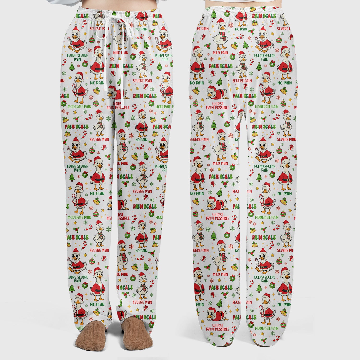 Funny Goose Christmas Scrub Set - Pain Scale Scrubs Pants and V Neck Top - Cute Holiday Medical Uniform for Women