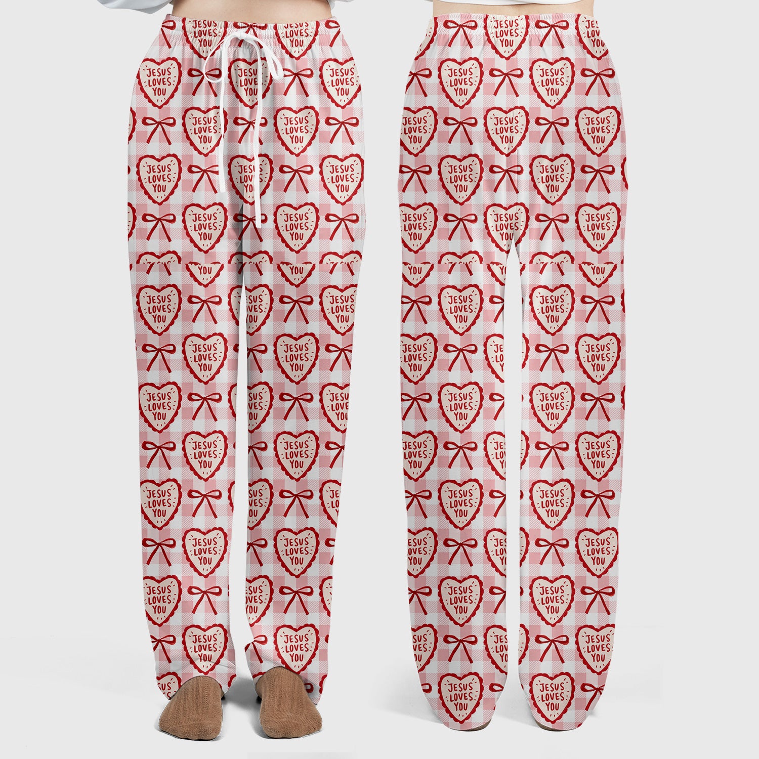 Jesus Loves You Heart Plaid Scrub Set, Scrub Pants and V Neck Top