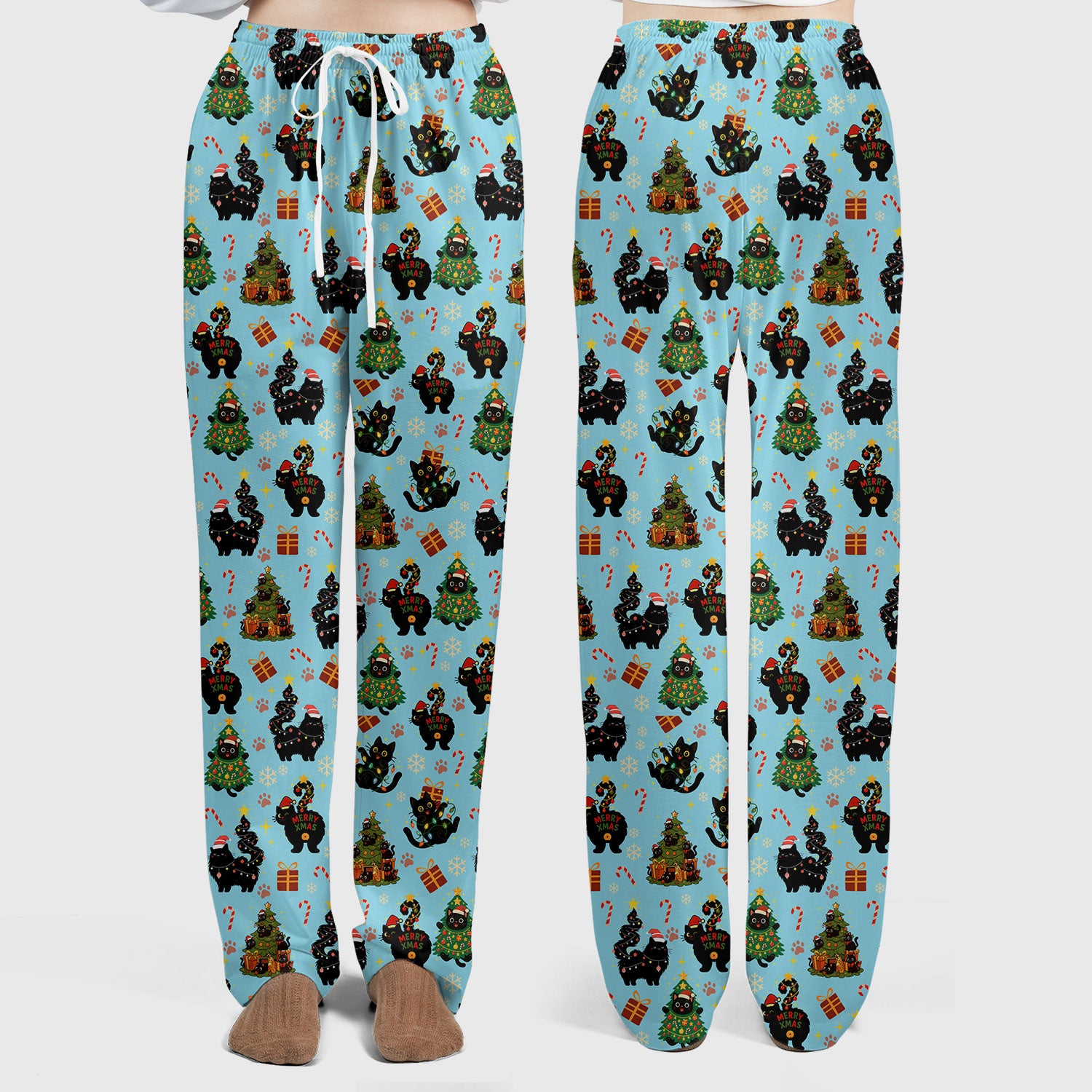 Christmas Cat Scrub Set for Women - Black Cat and Tree Pattern Holiday Nurse Scrubs - Cute Gift for RN LPN CNA