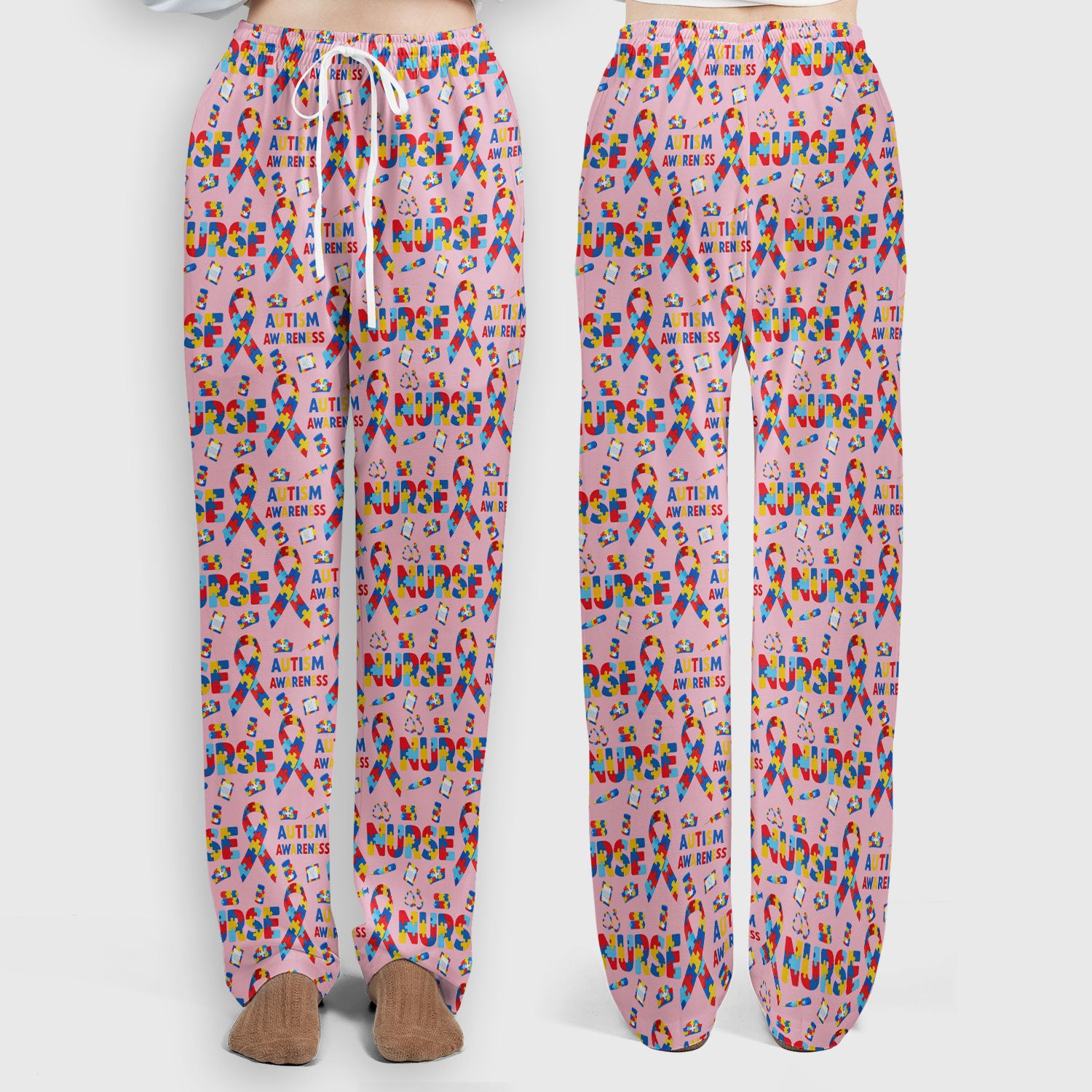 Autism Awareness Nurse Puzzle Ribbon Print Sets,  Breathable Med Uniform