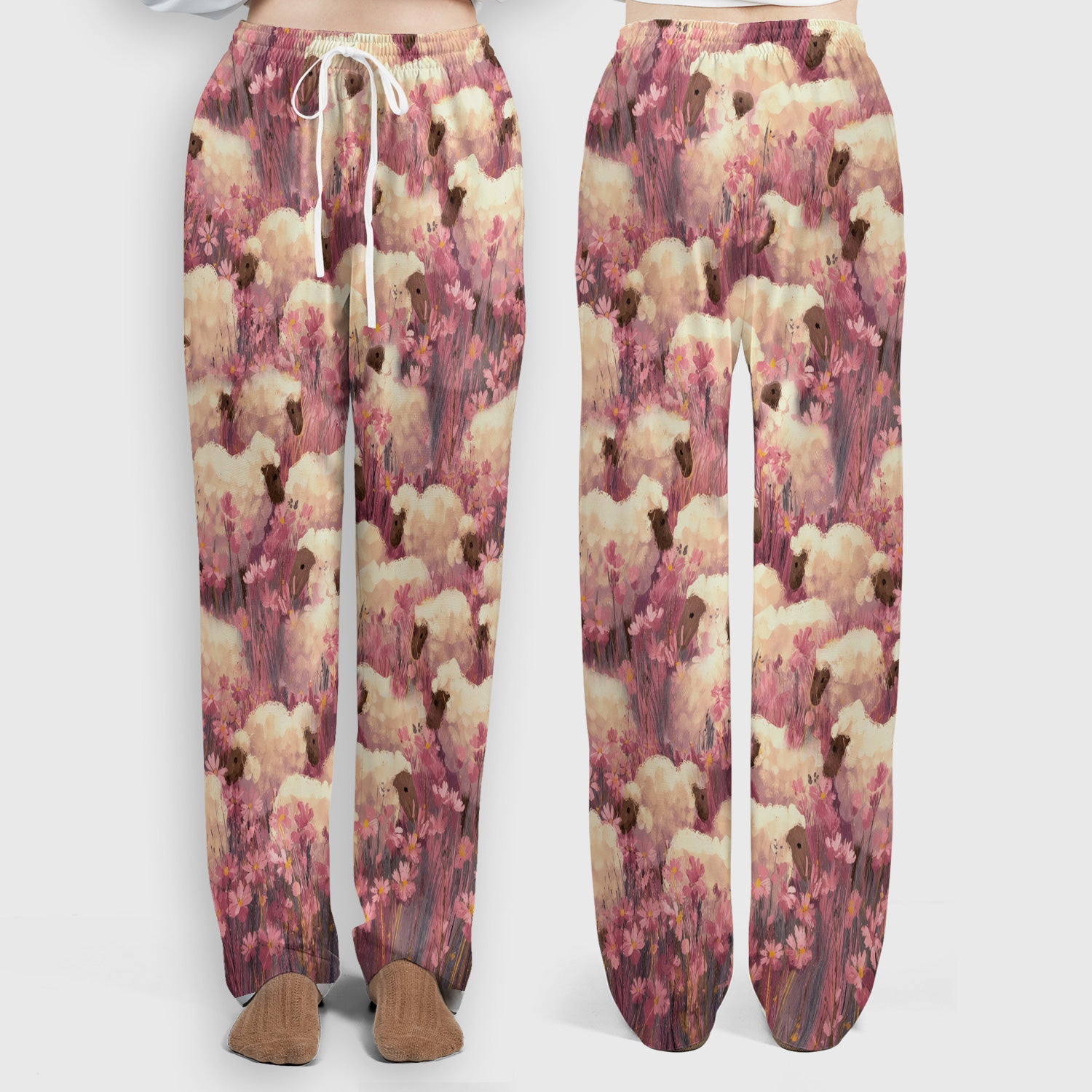 Christian Shepherd With Lambs Pattern Scrub Set, Scrub Pants and V Neck Top