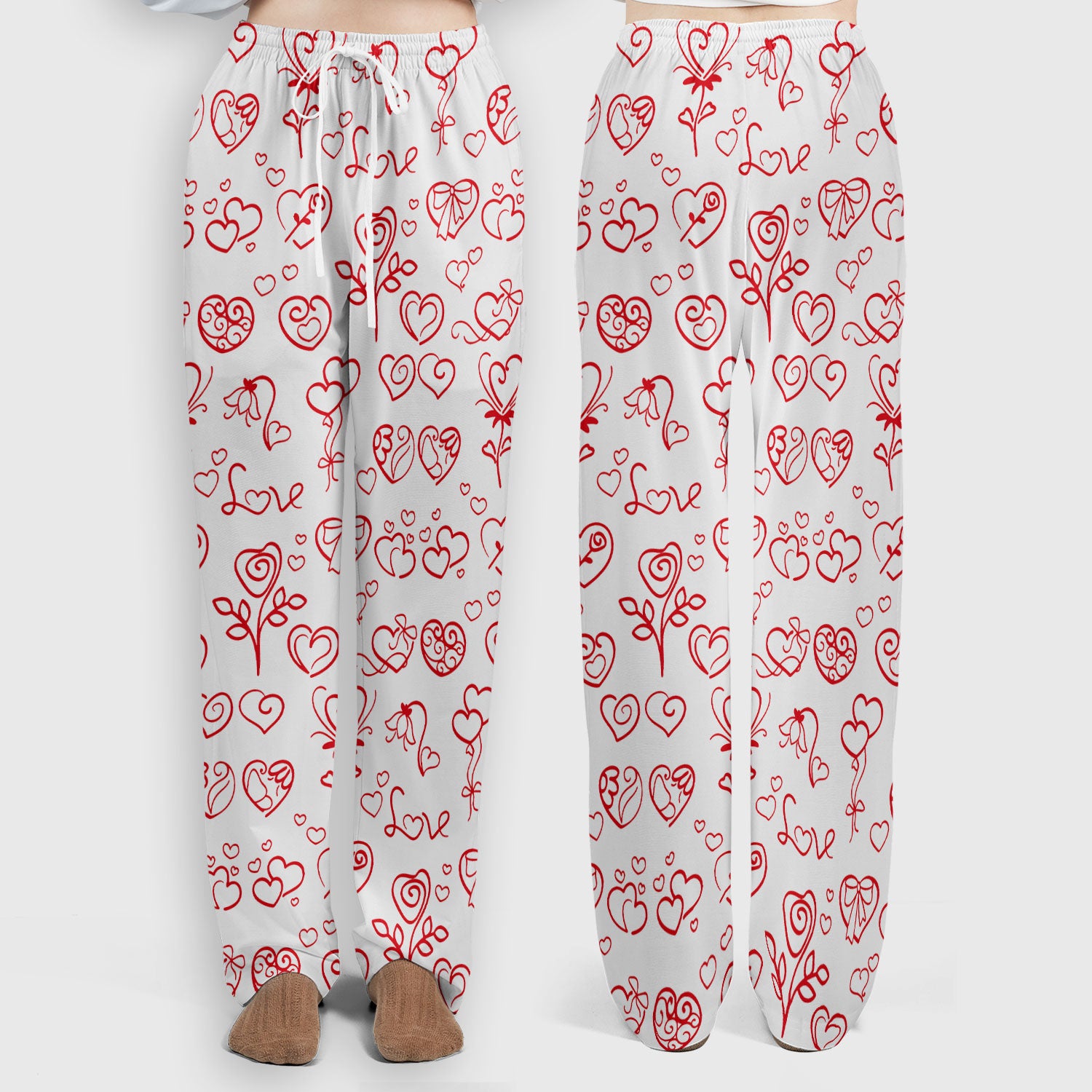 Cute Valentine Heart Scrub Set, Artistic Heart Pink Love Line Art Pattern Nurse Shirt, Comfortable Scrubs For Nursing