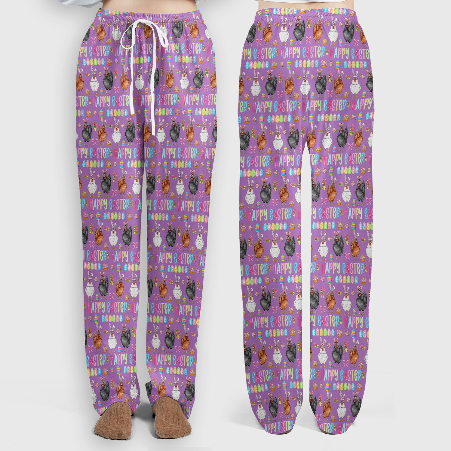Happy Easter Bunny Eggs Pattern Scrub Sets, Scrub Pants and V Neck Top