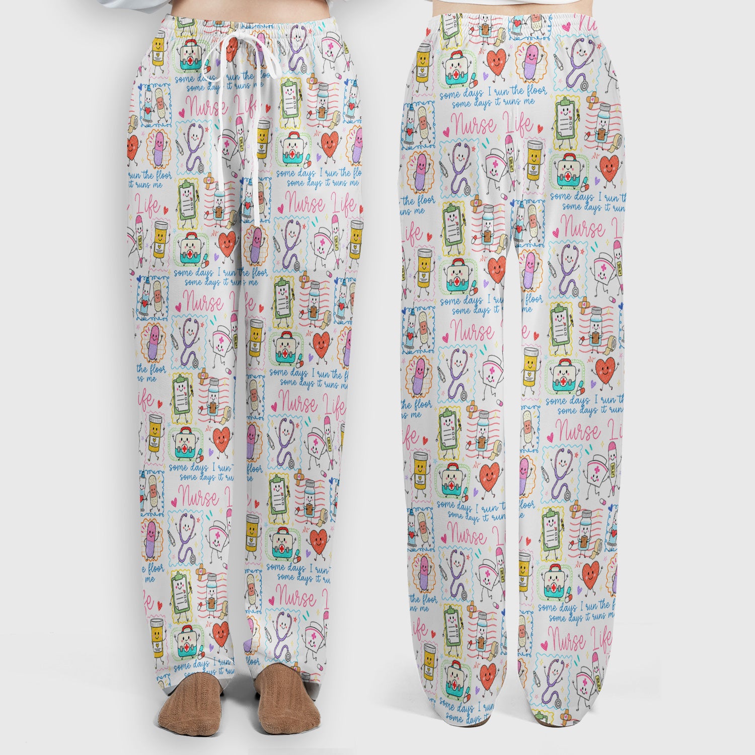 Cute Nurse Life Doodle Pediatric Nurse Scrub Set, Scrub Pants and V Neck Top