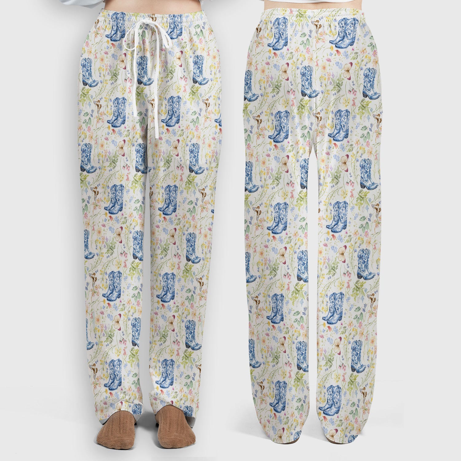Vintage Cowboy Boots With Western Floral Scrub Set, Scrub Pants and V Neck Top