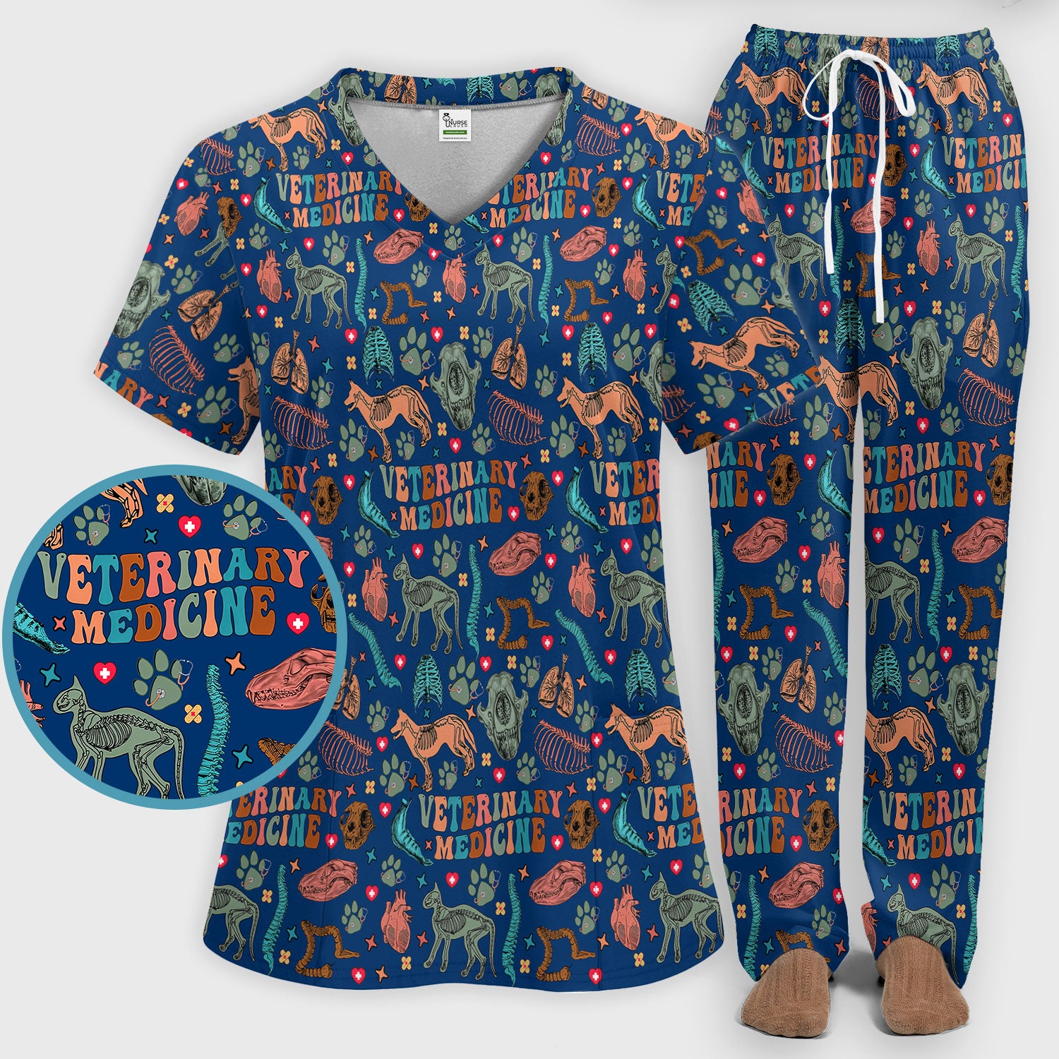 Vet Tech Scrub Set - Veterinary Medicine Scrubs Pants and V Neck Top - Animal Medical Uniform for Women Nurse Gift