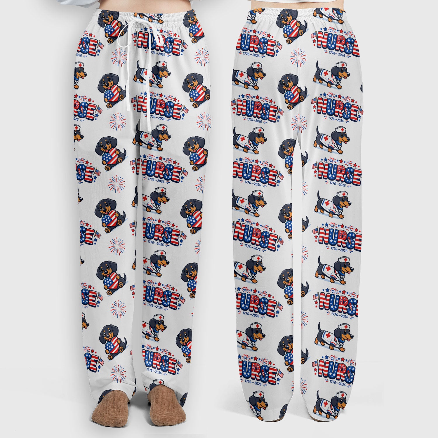 Proud Nurse Patriotic Dachshund Medical Firework Pattern Scrub Set, Nurse Uniform Scrubs Set