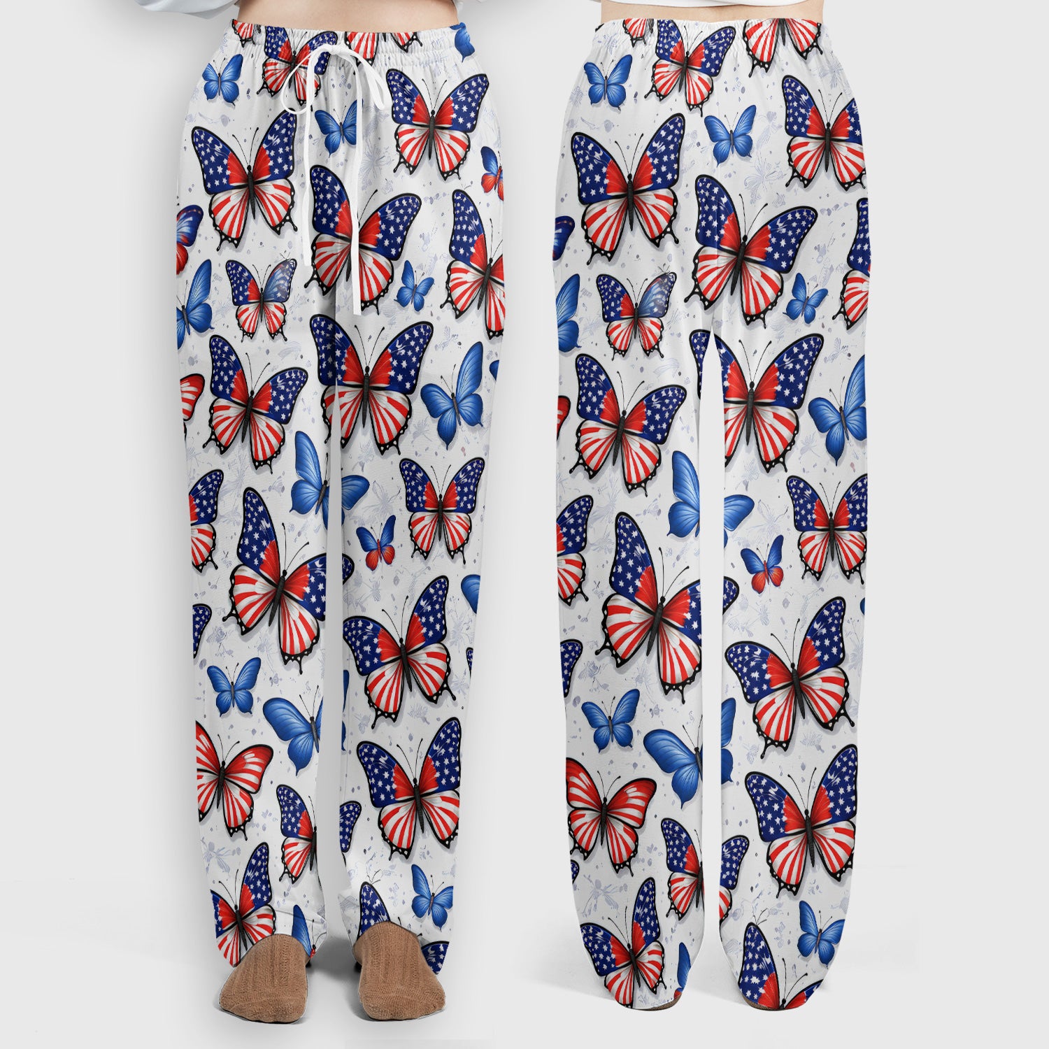 Charming Patriotic Butterfly Star Pattern Scrub Set, Scrub Pants and V Neck Top
