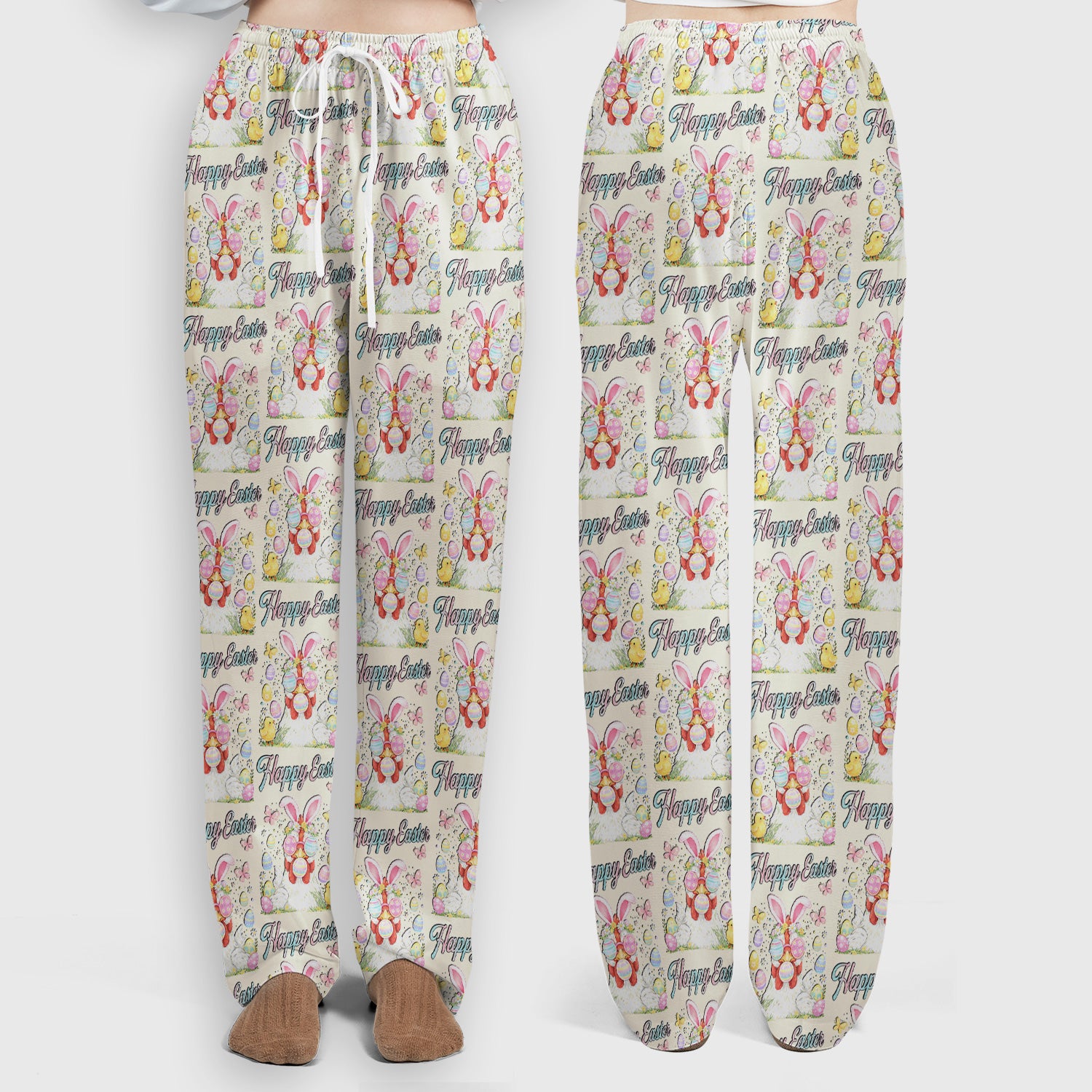 Happy Easter Bunny Eggs Pattern Scrub Set, Scrub Pants and V Neck Top