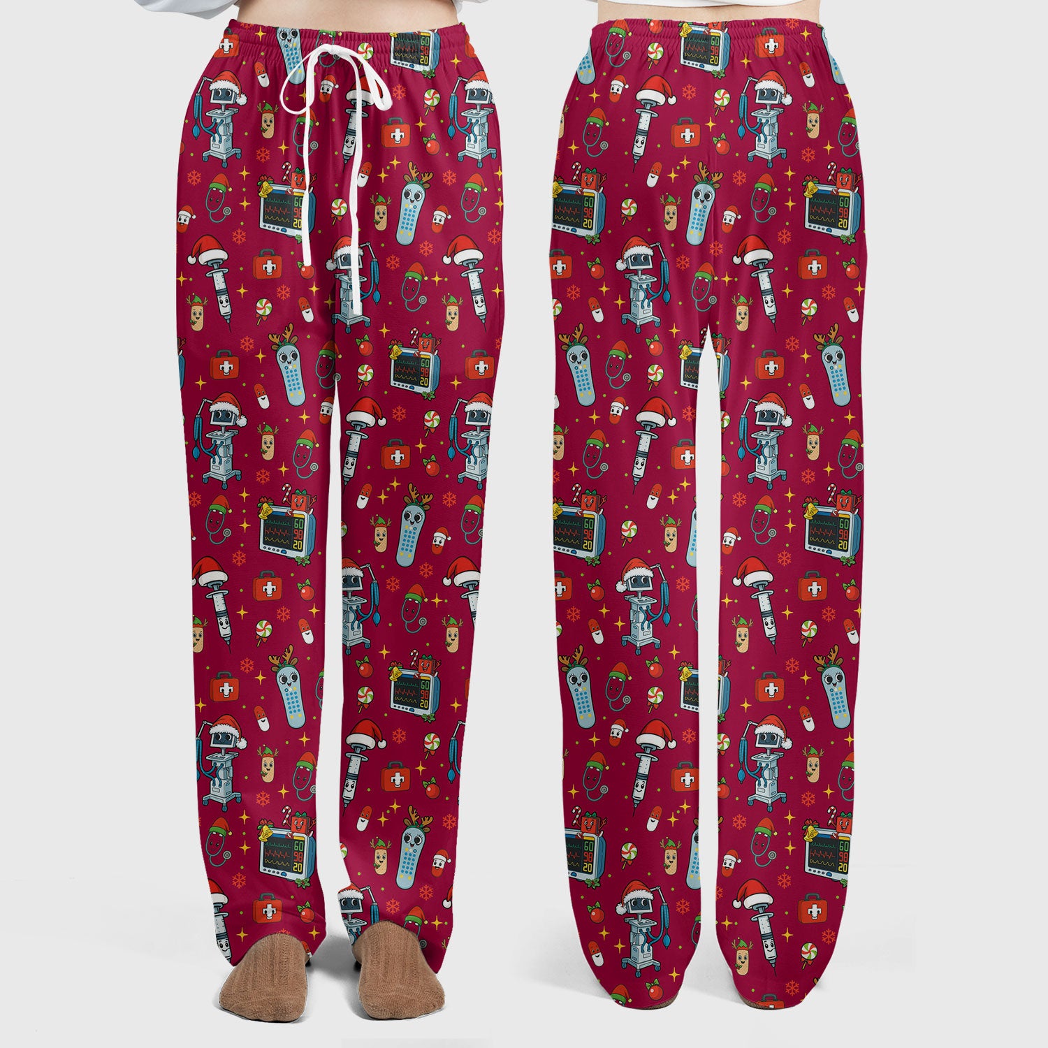 Christmas Nurse Scrub Set - Funny Robot and Reindeer Pattern Medical Scrubs - Cute Holiday Matching Set for Women Nurses