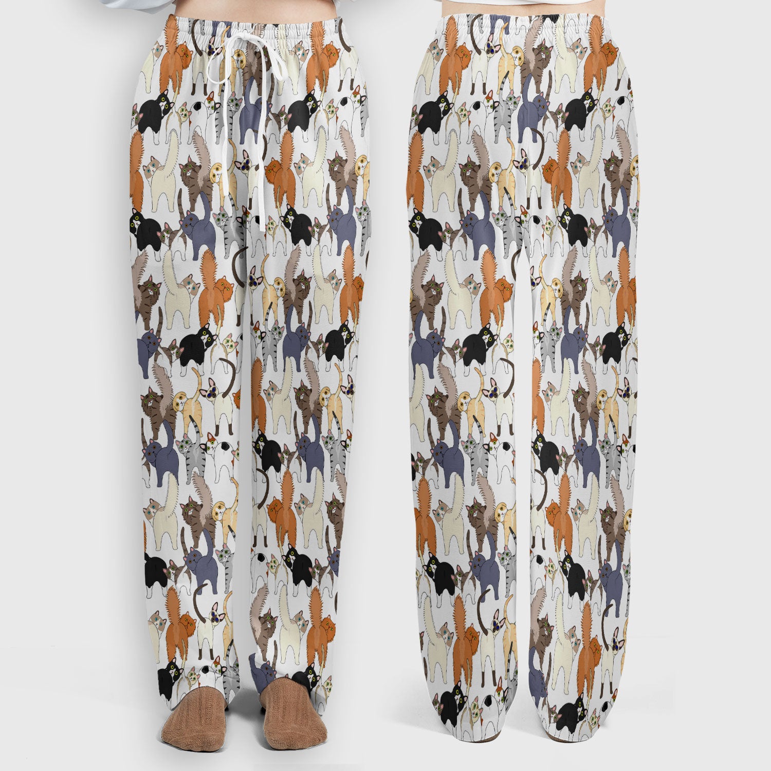 Whimsical Multicolor Cat Cartoon Pattern Scrub Set, Breathable Med Uniform