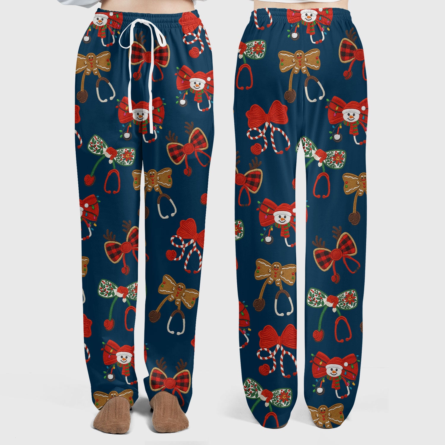 Christmas Stethoscope Bow Nurse Scrub Set, Xmas Pattern Scrub Shirt, Holiday Nursing Uniform