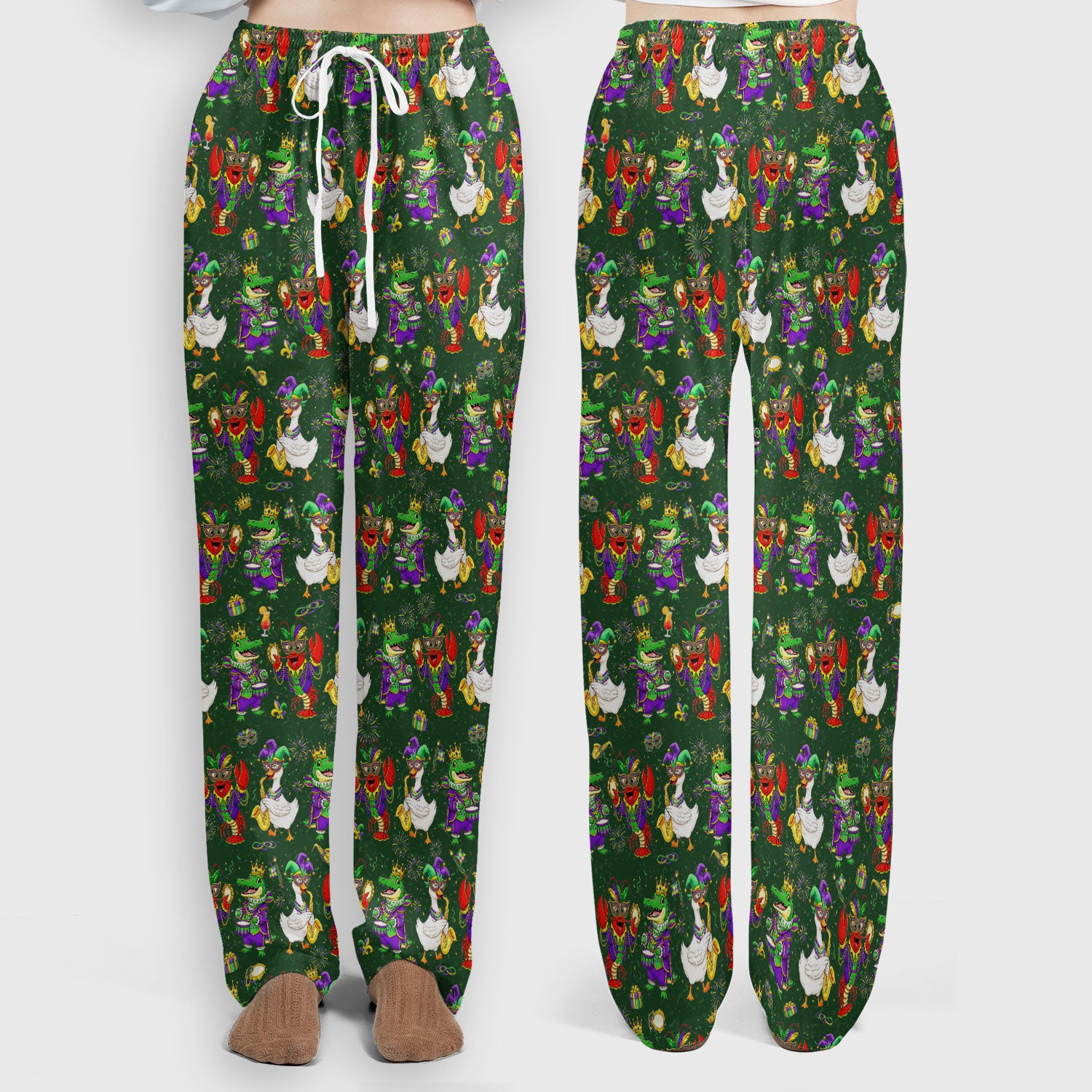 Crawfish And Duck Carnival Scrub Set, Mardi Gras Parade Pattern Nurse Shirt, Breathable Fabrics Nursing Uniform