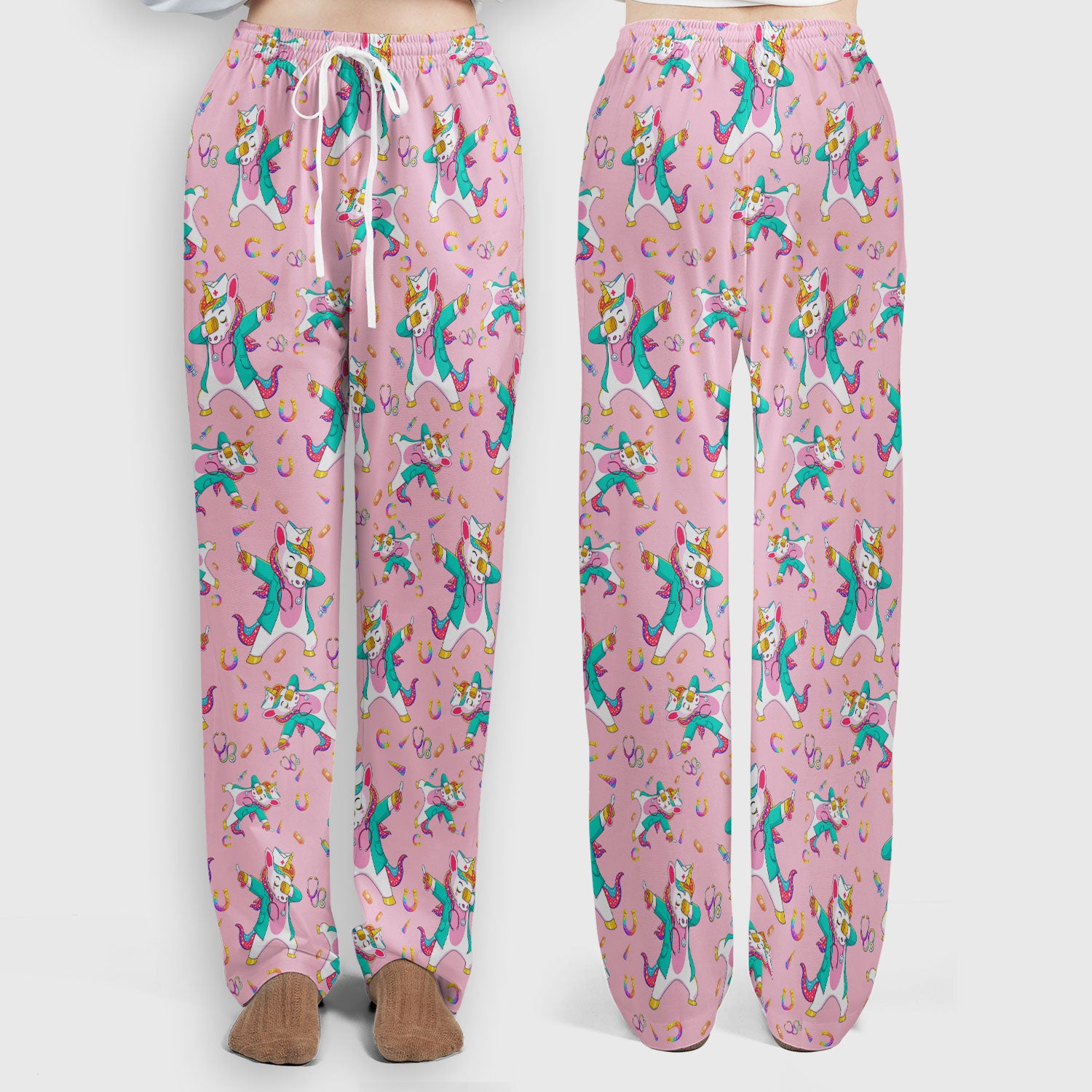 Cute Unicorn Nurse Dance Pattern Women's Sets, Scrub Pants and V Neck Top