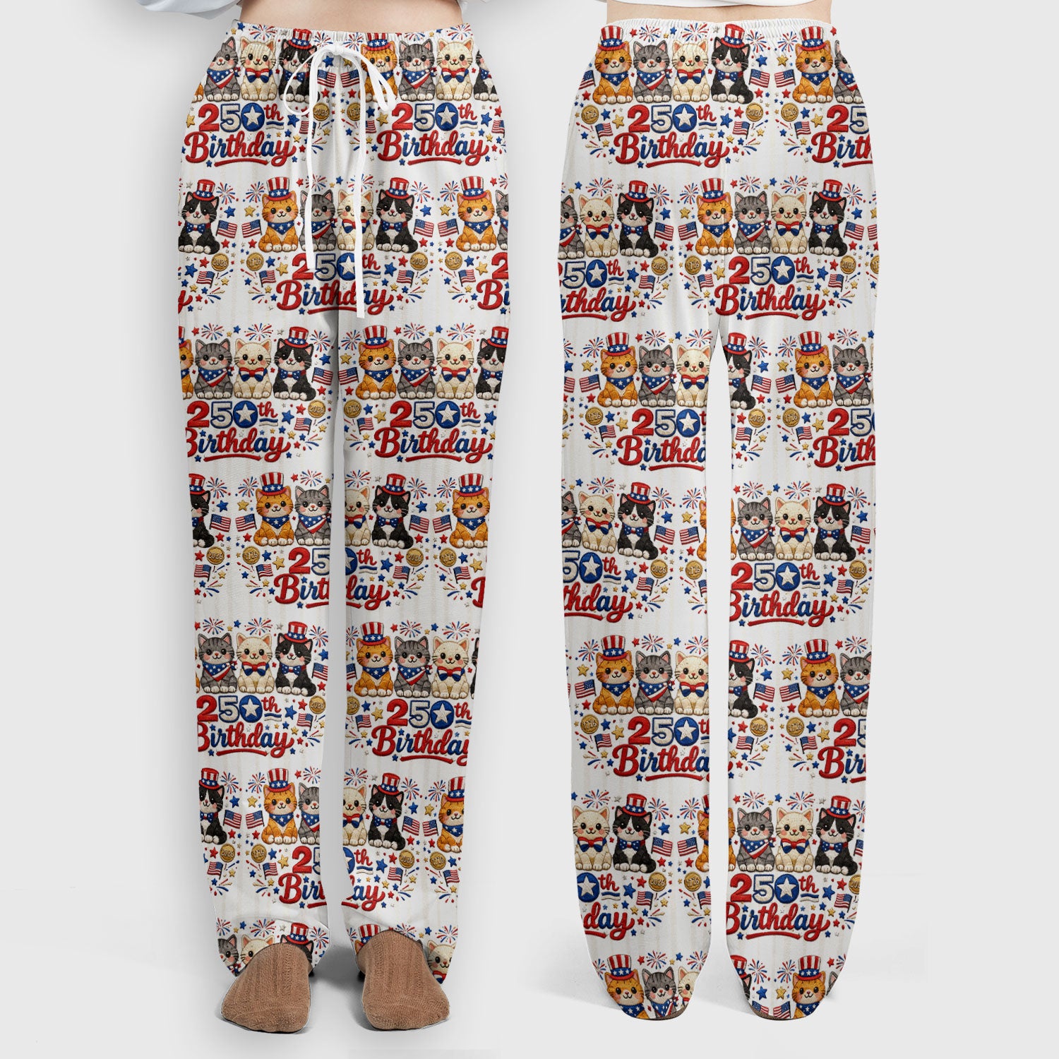 America 250th Anniversary Cat Pattern Scrub Set, Scrub Pants and V Neck Top