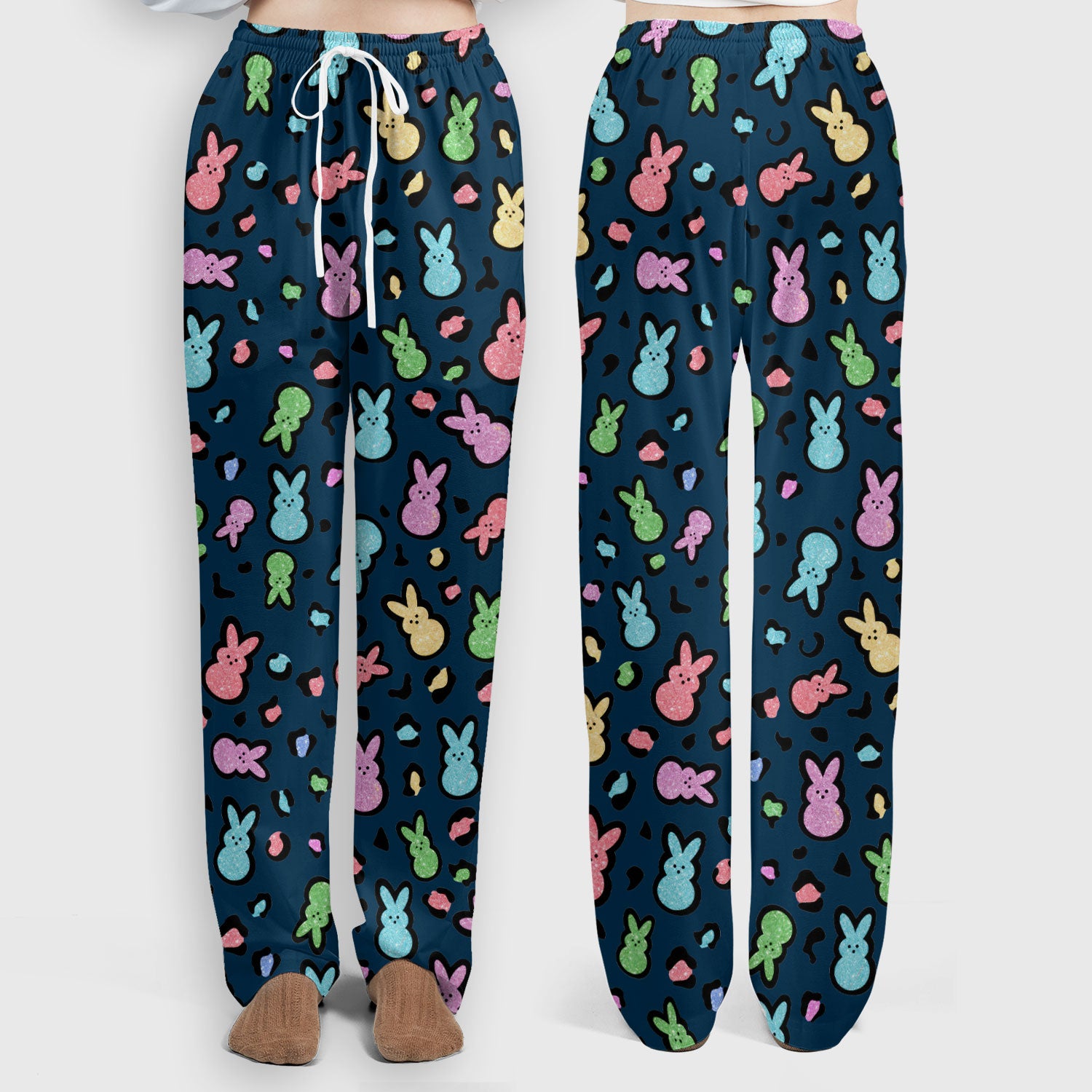 Cute Easter Bunny Pastel Pattern Scrub Set, Scrub Pants and V Neck Top