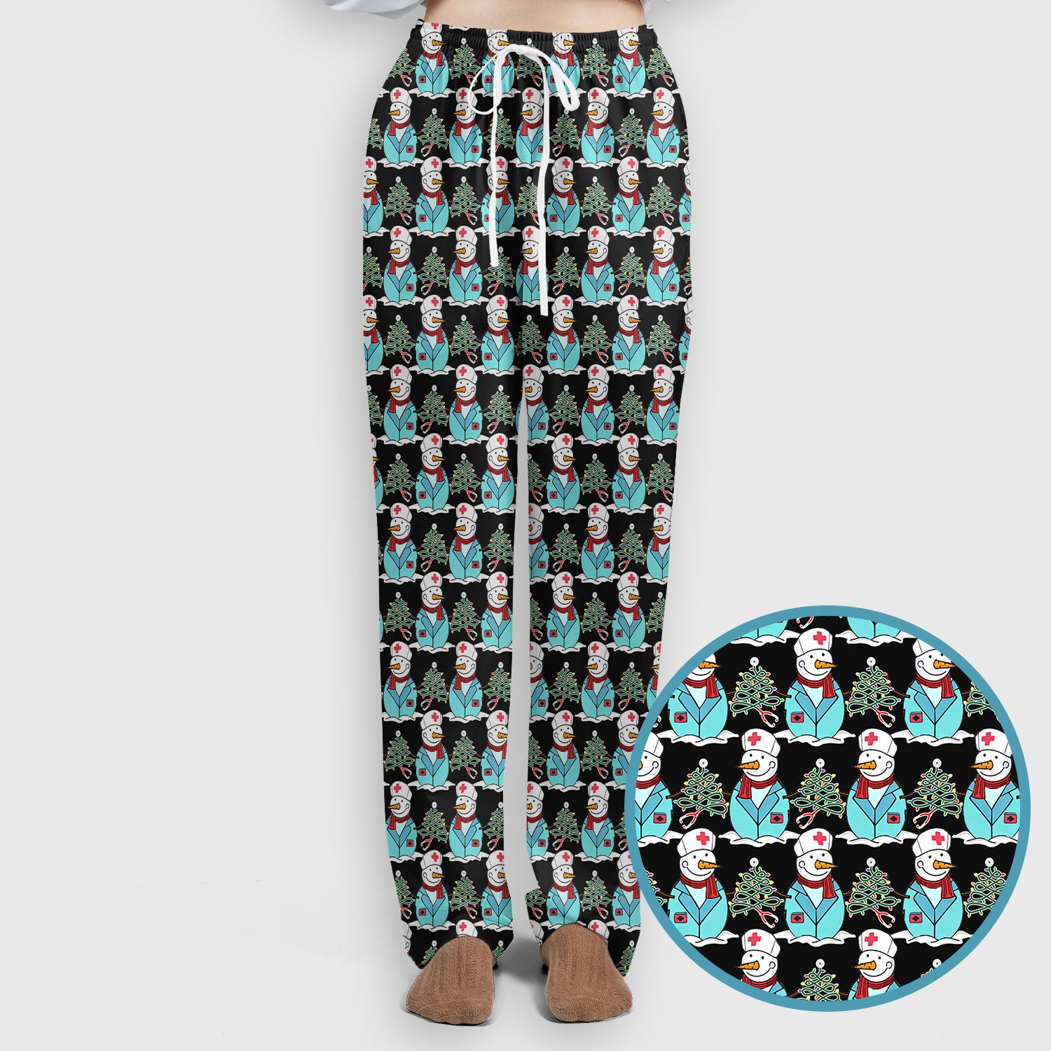 Snowman Nurse Scrub Pants - Xmas Med Uniform for Women - Comfortable Nursing Scrub Sets - Snowman Ugly Sweater Gift