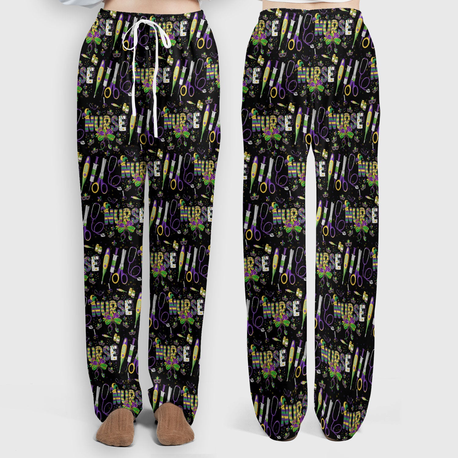 Mardi Gras Nurse Scrub Set, Holiday Medical Pattern Nurse Shirt, Breathable Fabrics Nursing Uniform
