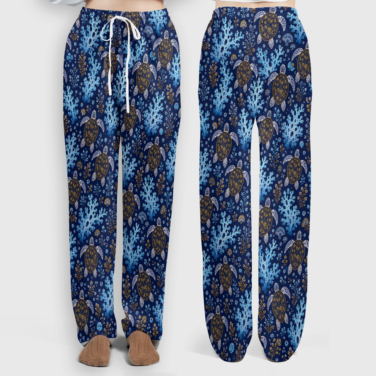 Ocean Turtle Coral Nurse Pattern Scrub Set, Scrub Pants and V Neck Top