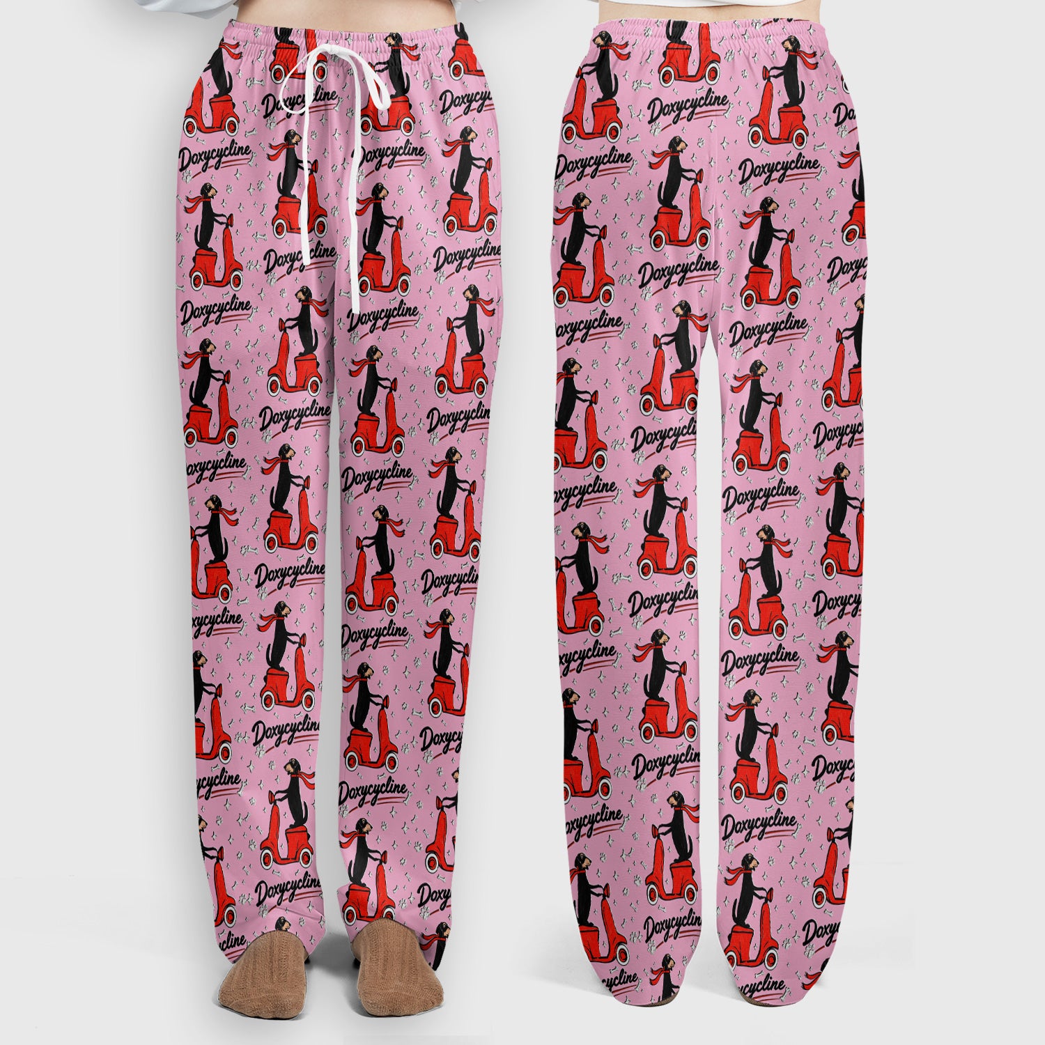 Funny Dachshund Riding Scooter Doxycycline Print Scrub Set, Breathable Med Uniform