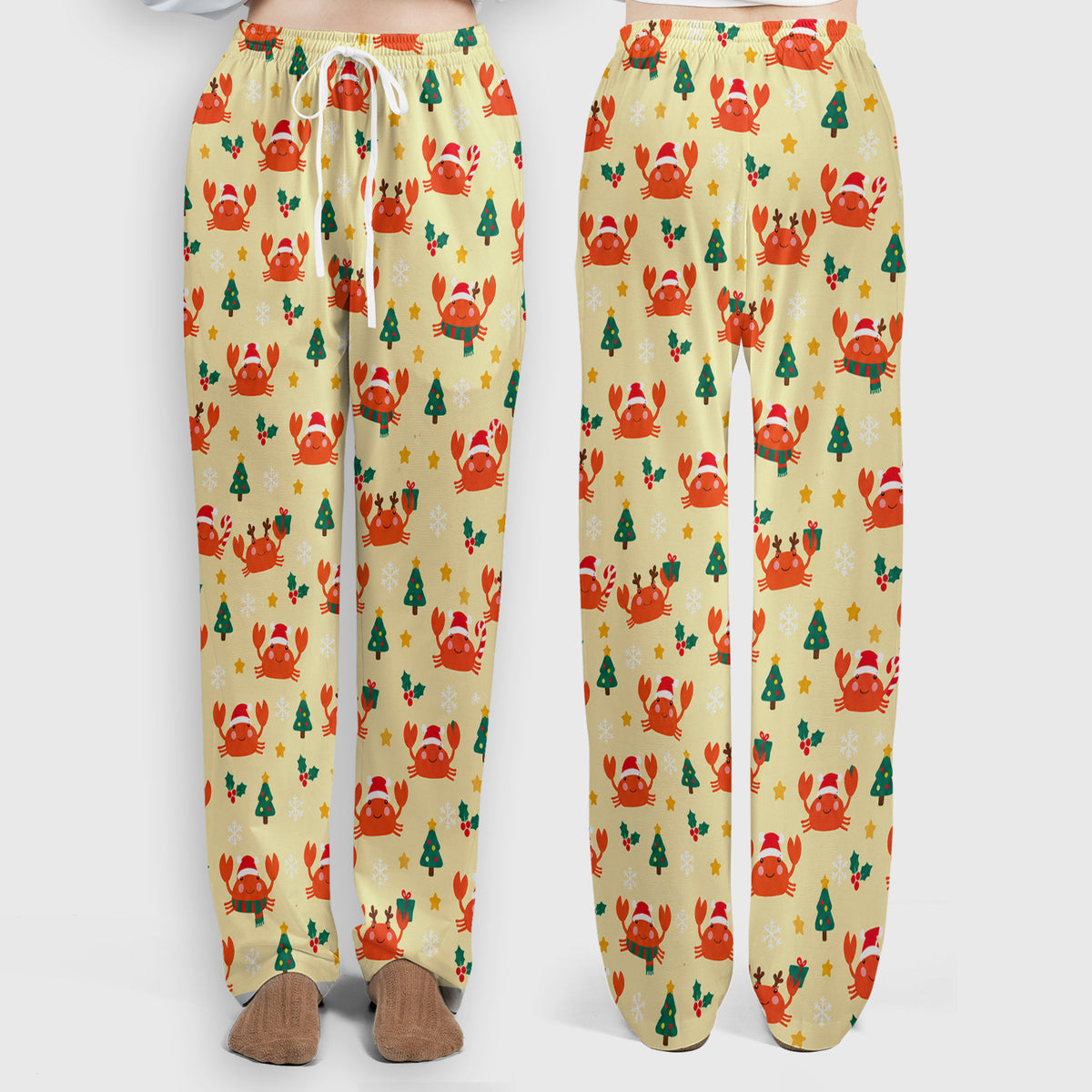 Christmas Crabs And Trees Pattern Scrub Set, Scrub Pants and V Neck Top