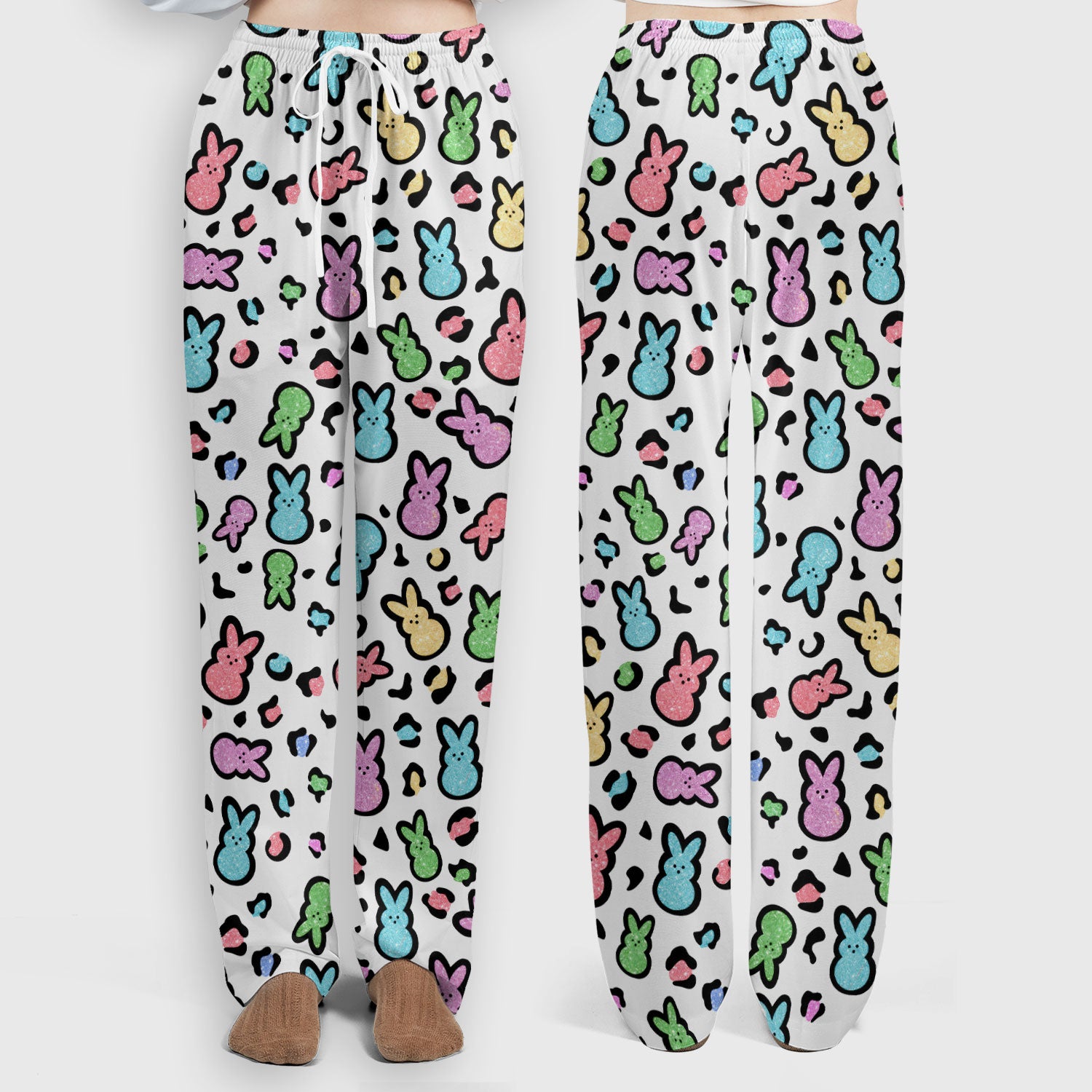 Cute Easter Bunny Pastel Pattern Scrub Set, Scrub Pants and V Neck Top