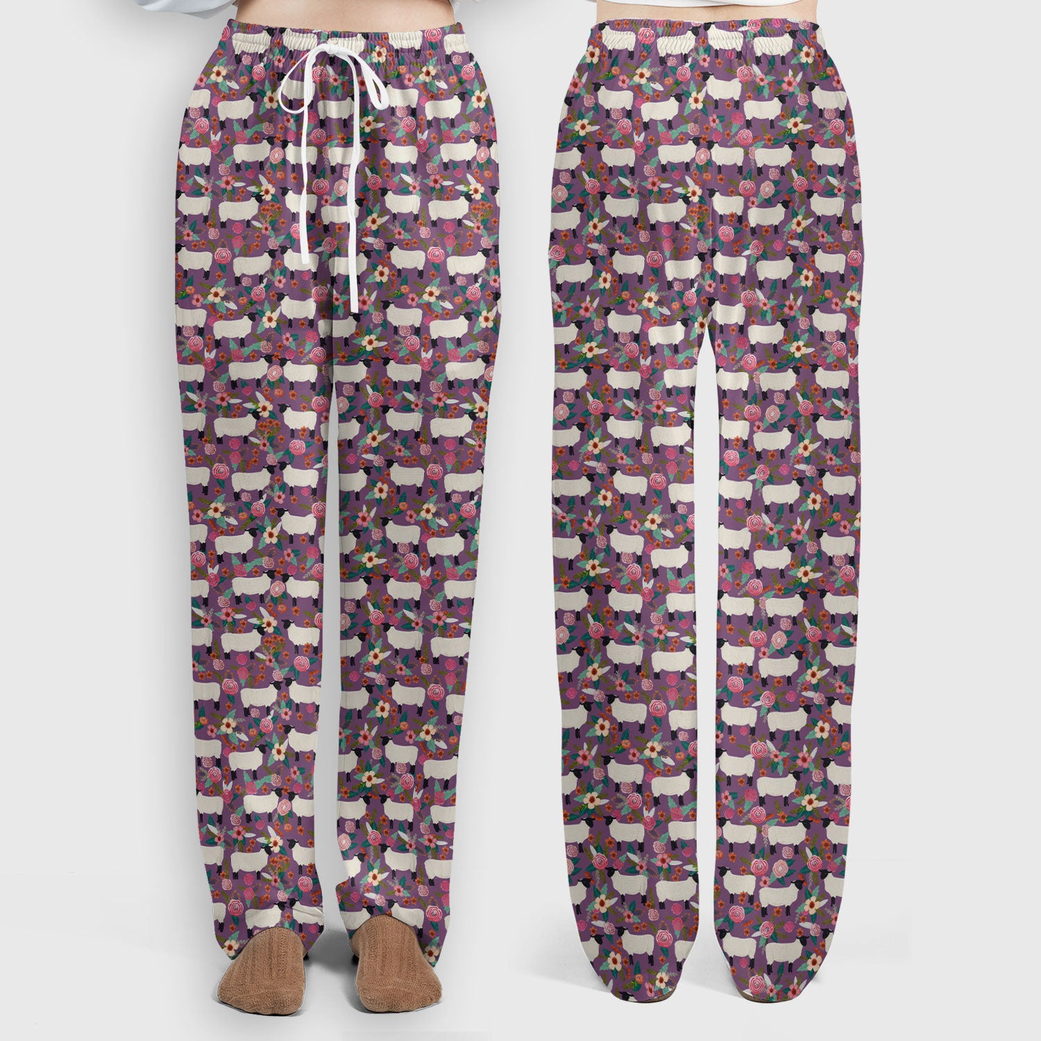 Cute Sheep Floral Meadow Pattern Scrub Set, Nurse Uniform Scrubs Set