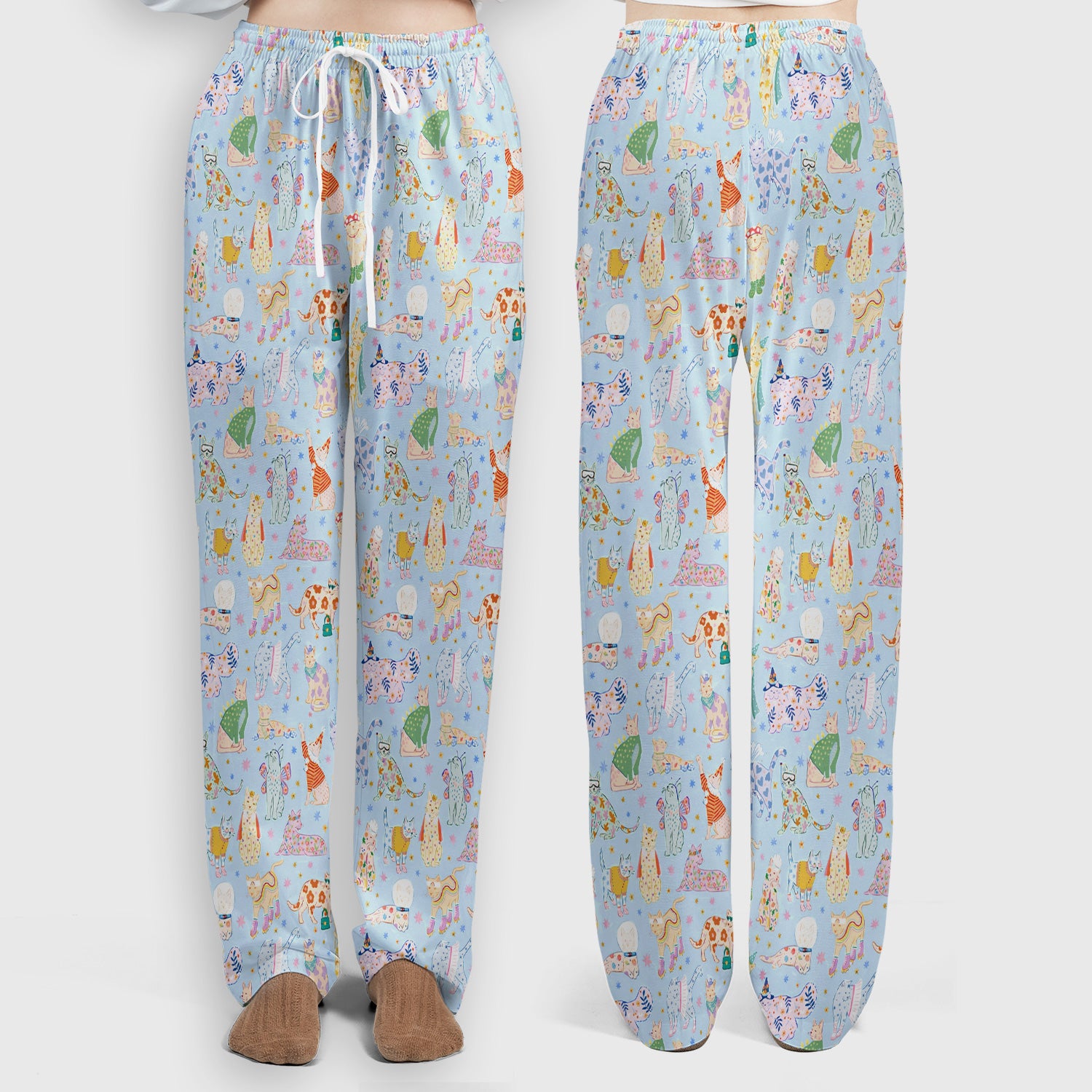 Cute Colorful Cats Pattern Scrub Set, Scrub Pants and V Neck Top