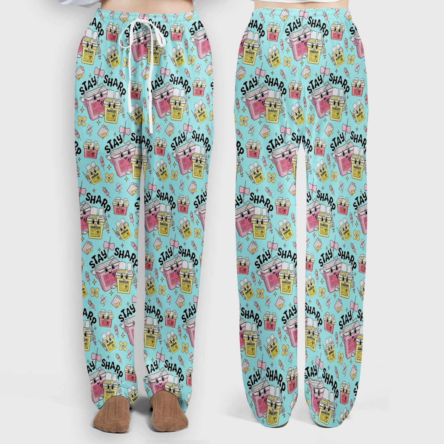 Stay Sharp Nurse Scrub Set, Cute Medical Pattern Scrubs, Breathable Fabrics Nursing Uniform