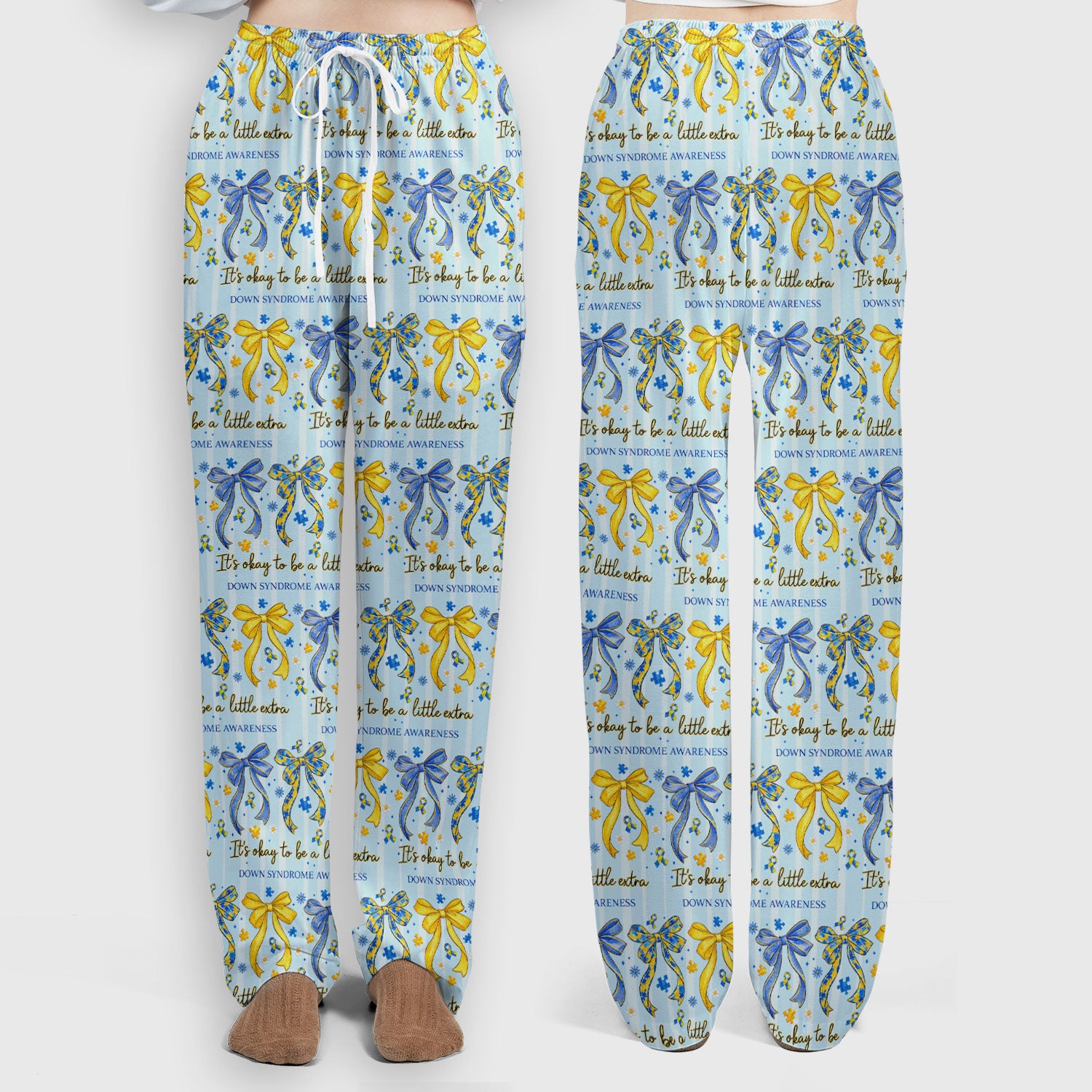 Down Syndrome Awareness Ribbon Pattern Scrub Set, Scrub Pants and V Neck Top