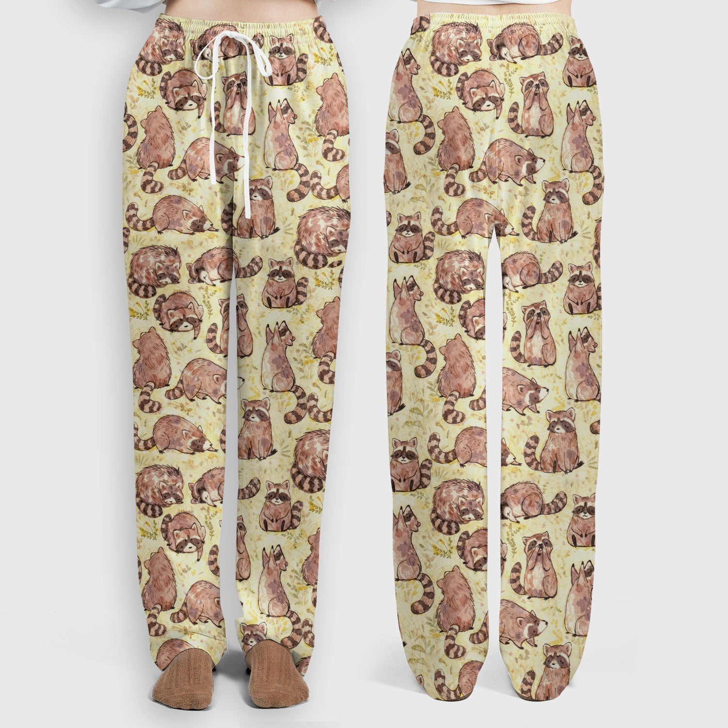 Cute Raccoon Woodland Pattern Scrub Set, Scrub Pants and V Neck Top