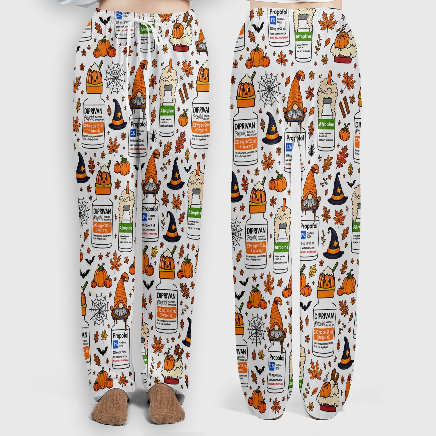 Funny Witch Hat & Pumpkin Print Scrub Set, Scrub Pants and V Neck Top
