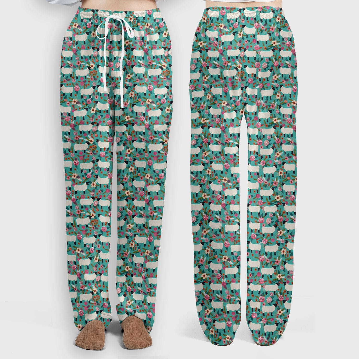 Cute Sheep Floral Meadow Pattern Scrub Set, Nurse Uniform Scrubs Set