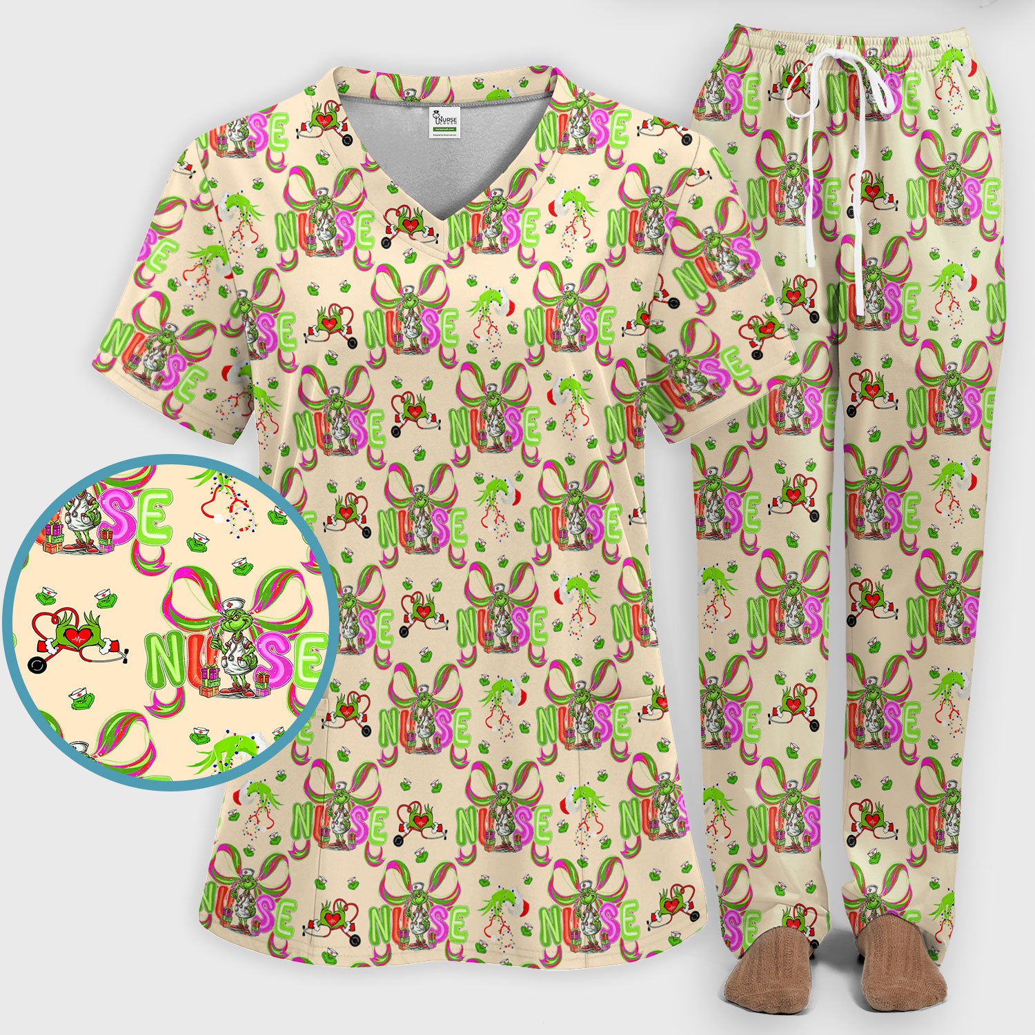 Womens Christmas Scrub Pants - Funny Grinch Scrub Sets - Ew People Whoville Ugly Sweater - Holiday RN LPN CNA Gift