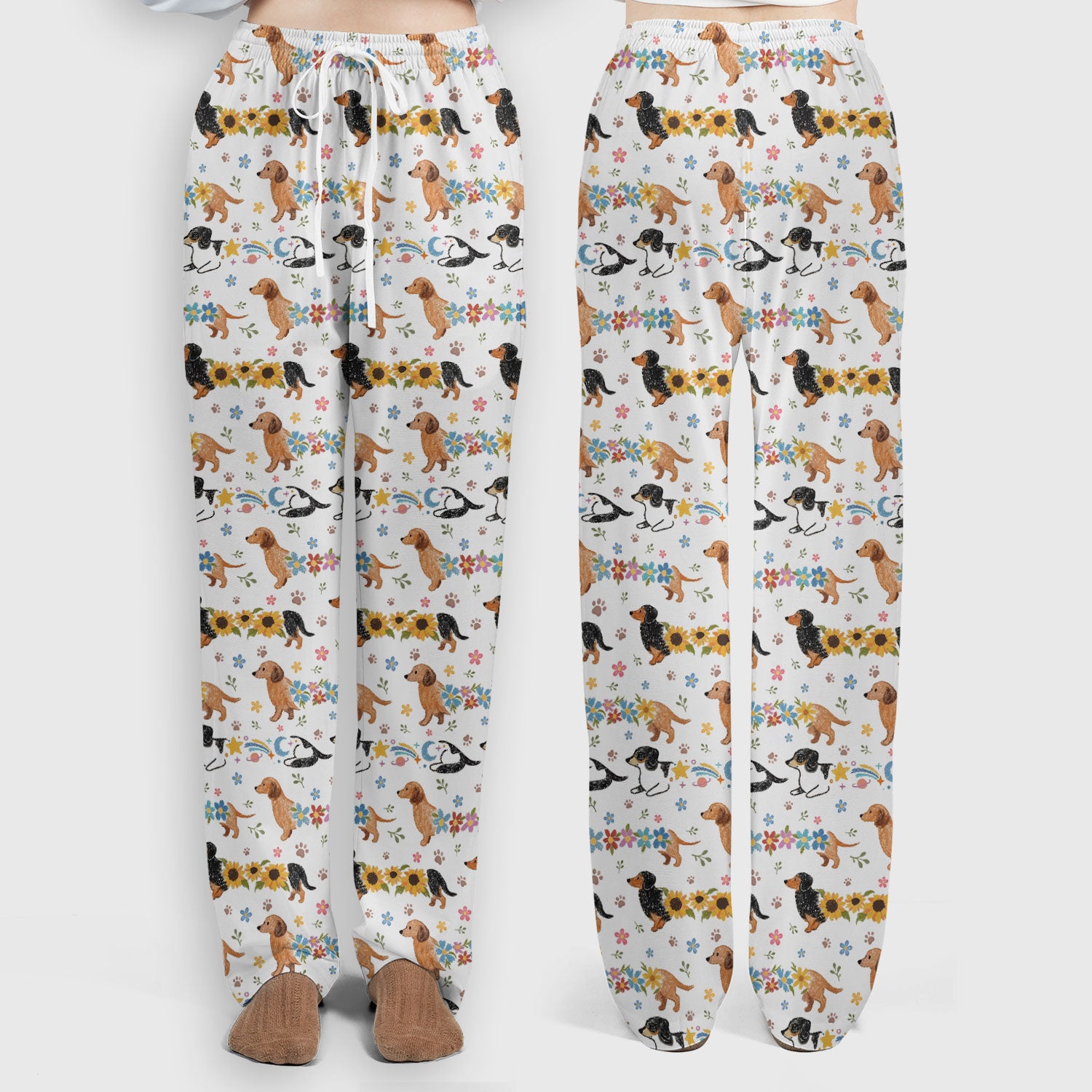 Floral Wiener Dog Pattern Scrub Set, Scrub Pants and V Neck Top