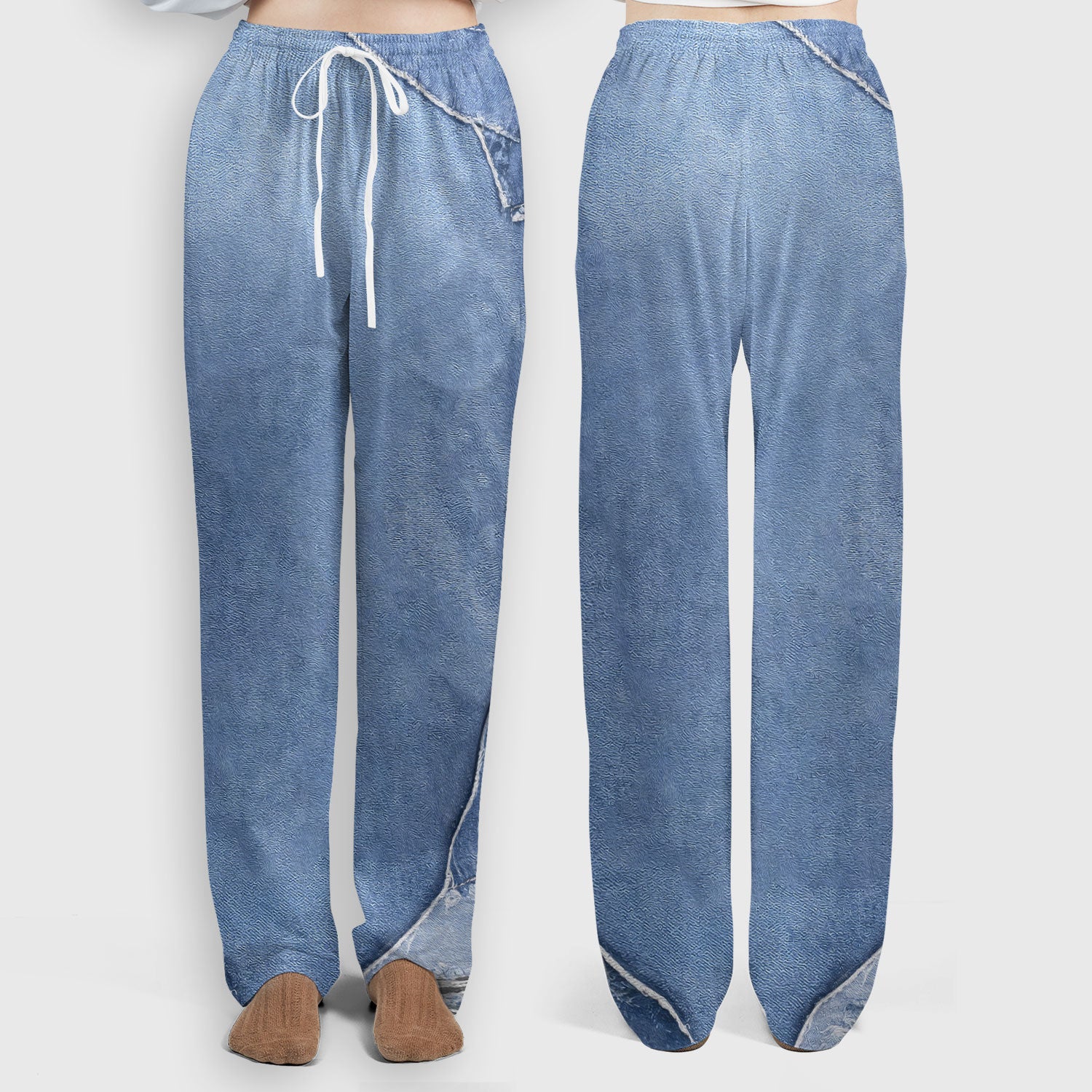 Personalized Patchwork Denim Cat Nurse Pattern Scrub Set, Scrub Pants and V Neck Top